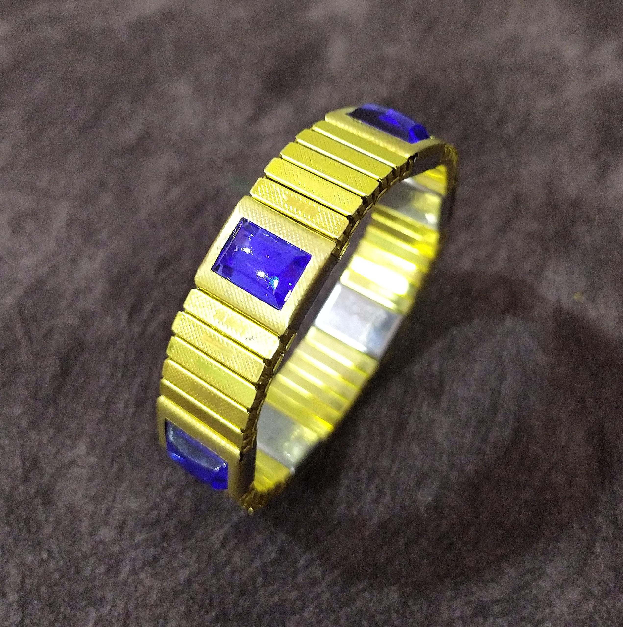 jyoti watch fashion Blood Pressure Metal Chain Stretchable Bracelet Wrist Jewellery For Men Women 6 High Power Magnet Energy Maintain Blood Circulation Therapy BP Moniter Blue Stone