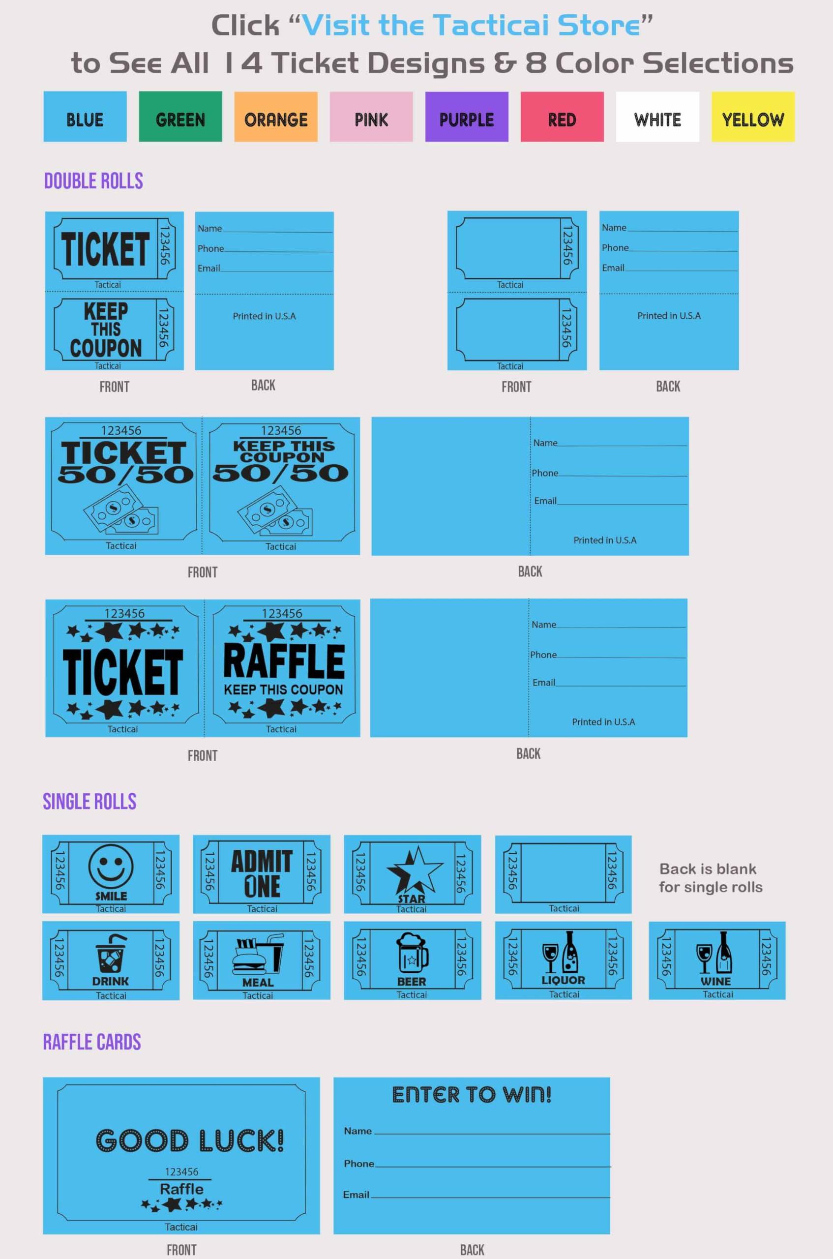 Tacticai Tacticai Raffle Tickets (8 Colors Available) for Events, Entry, Admittance, or Fundraising, Tear Away Tickets, Brightly Colored Paper (Double Roll - 1,000 Tickets - Keep - White) - Made in USA