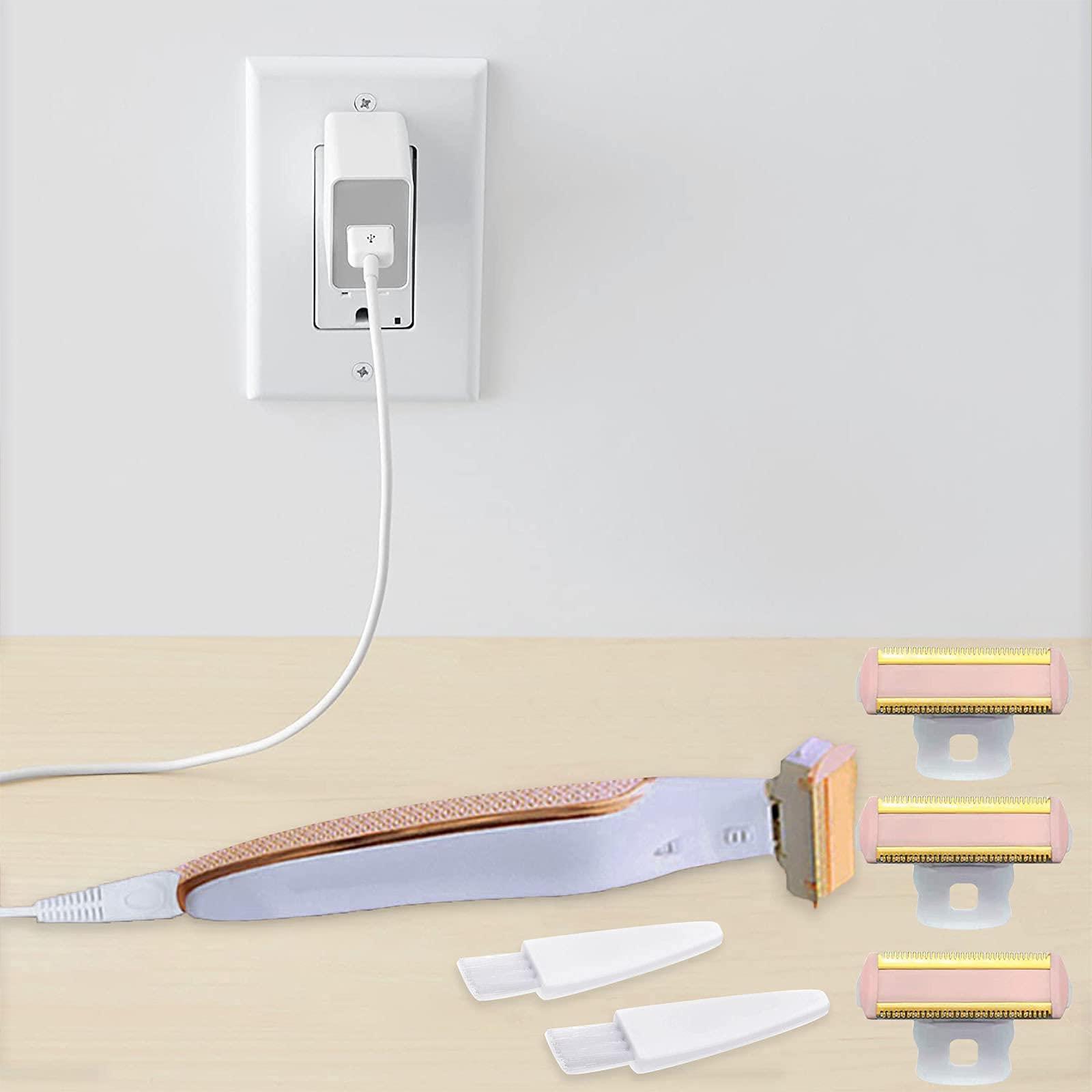 LinMei Women Shaver Replacement Heads and Trimmer USB Charging Cable Compatible with Finishing Touch Flawless Body Rechargeable Ladies Shaver with 2 Cleaning Brushes