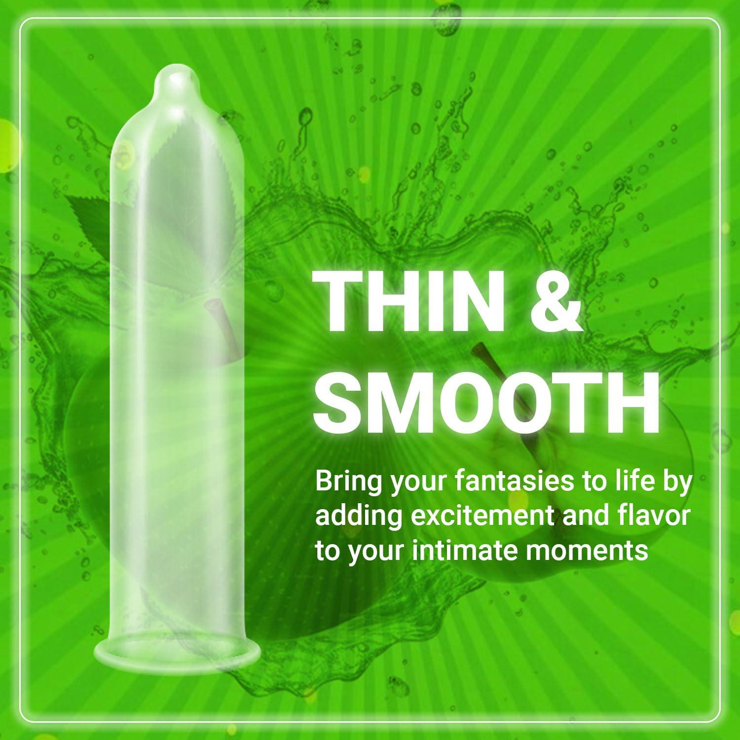 NOTTY BOY NOTTY BOY Extra Thin Without Dotted Condom, Green Apple Flavour For Tangy Twist, Extra Lube With Reservoir Tip - 21 Units (Pack of 7)