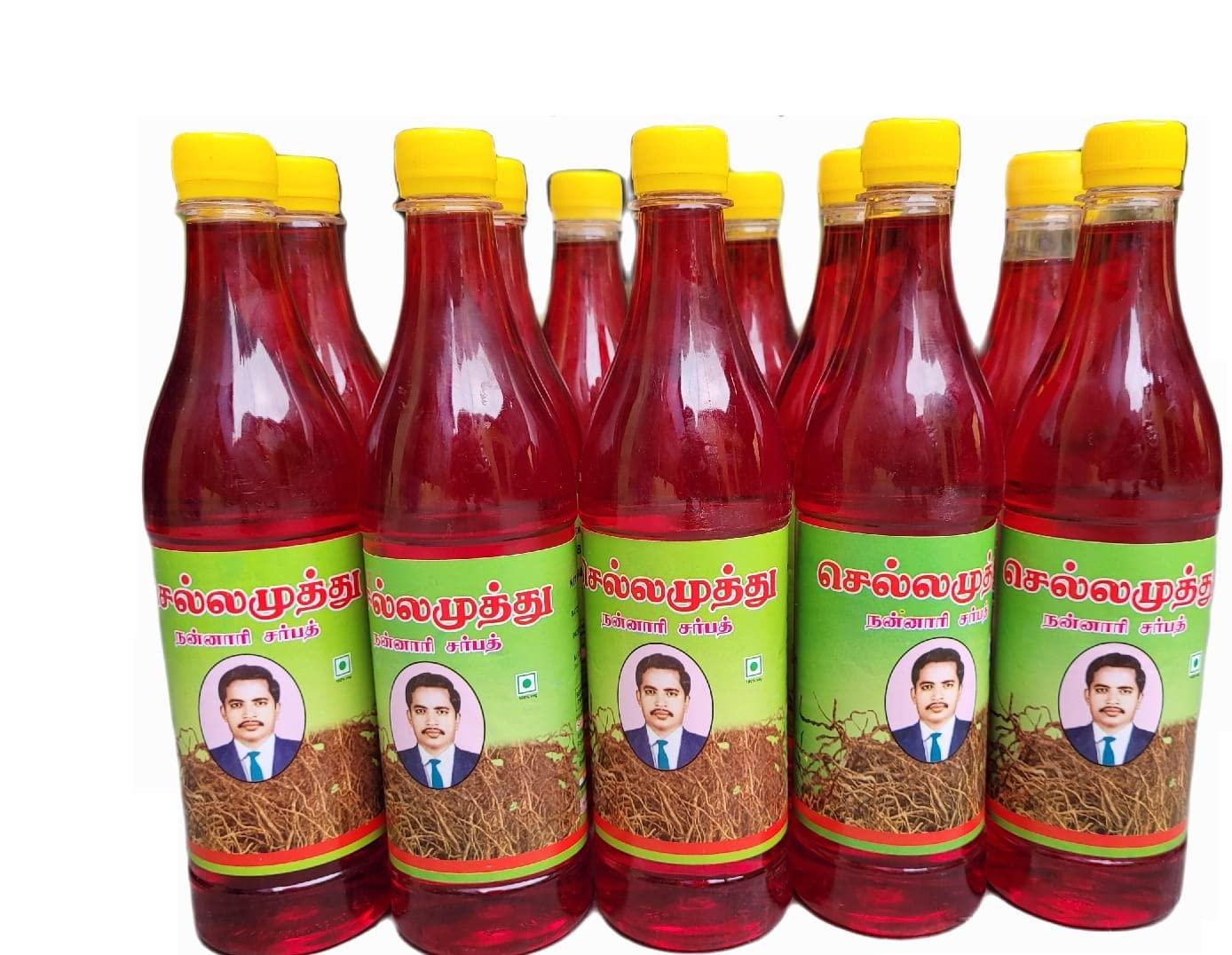 Generic Sellamuthu Nannari Sarbath/Sarsaparilla/Naruneendi (Red Colour) (Pack Of 2, 700Ml Each) - Syrup
