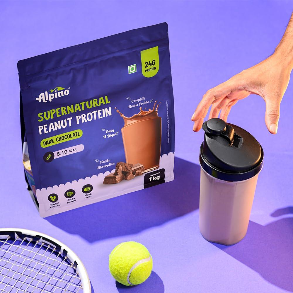 Alpino Alpino Supernatural Peanut Protein Powder Dark Chocolate 1kg - 100% Plant-Based, High-Performance Protein - 24g Protein, 5.1g BCAAs, No Added Sugar, Gluten-Free, Non-GMO, Vegan