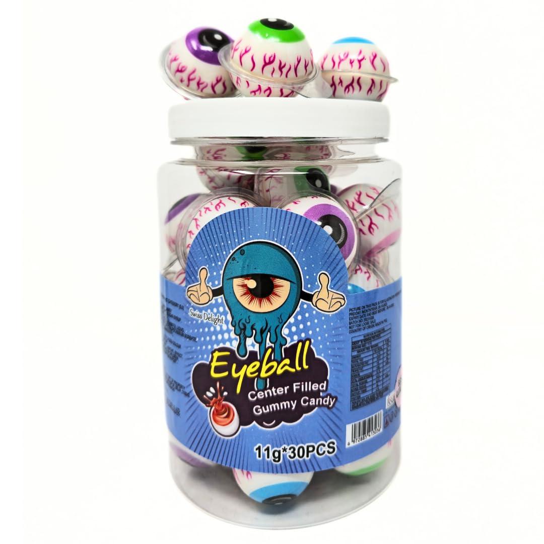 CandiExotics CandiExotics 3D Bursting Eyeball Jelly | Eye Candy | Ball Candy | Center Filled Gummy Candy | Spooky Halloween Jelly Balls | Jelly Candy 30 Pcs, 330 gm Jar
