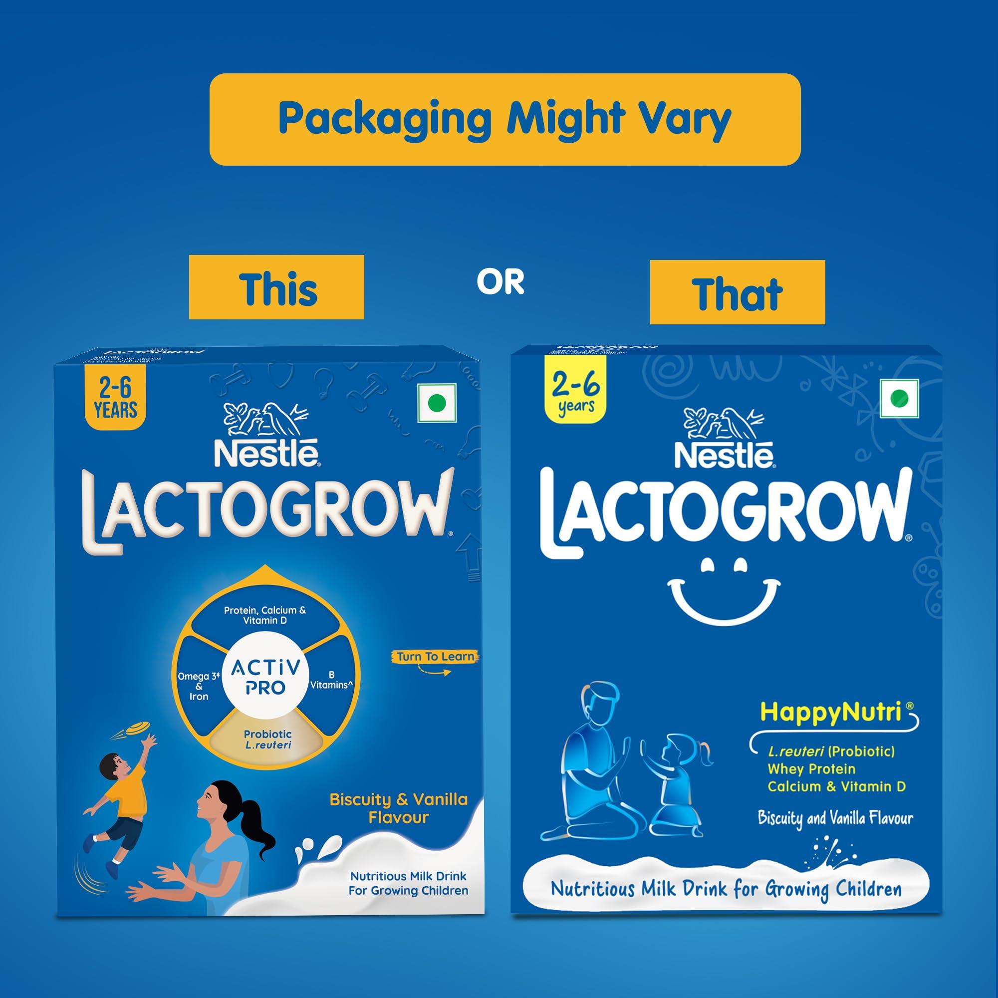 Nestle LACTOGROW Nestle LACTOGROW Nutritious Milk Drink Powder | Biscuity Vanilla Flavour (2-6 Years), (Pack Of 2), 800g, Bag-In-Box Pack