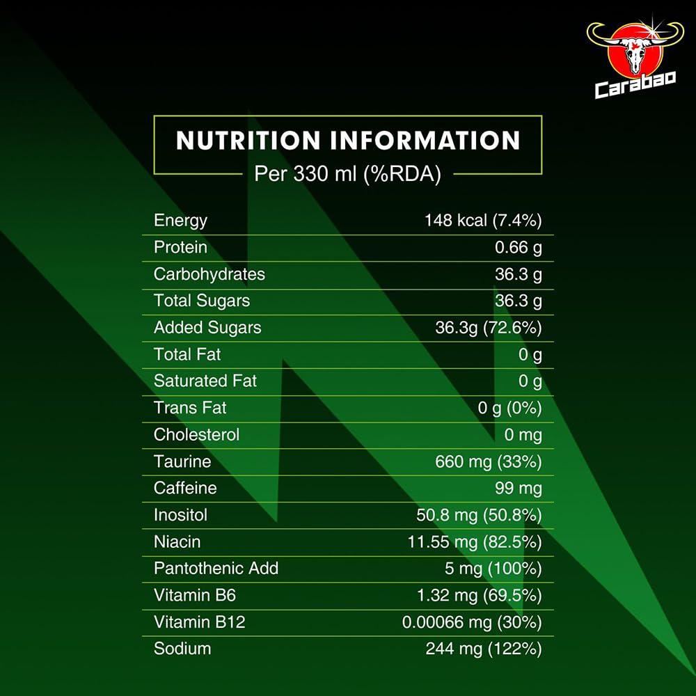 Carabao Carabao Energy Drink, Original (24 x 330ml Cans) - Infused with Caffeine, Vitamin B6 & B12, Carbonated Water, and Energy Boosting Formula