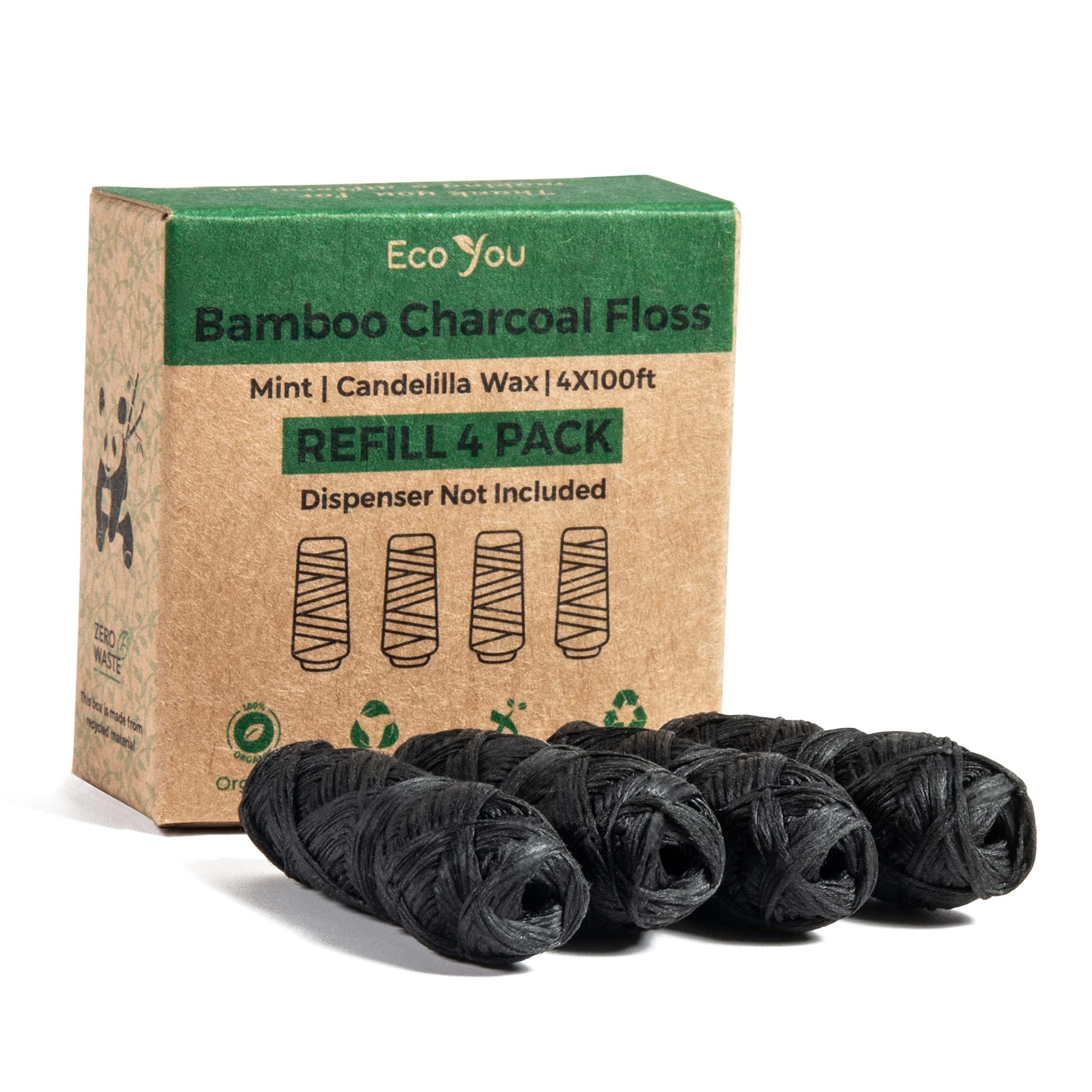 EcoYou EcoYou Bamboo Charcoal Dental Floss | 4 Refills Pack | Mint & Candelilla Wax | Vegan & Biodegradable