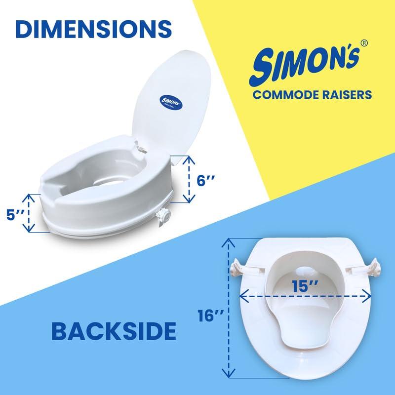 Simon\'s Simons Heavy-Duty 6 Inch Commode seat raiser with lid cover for elderly to sit and rise from commode toilets, portable seat extension for senior citizen with knee pain - Pack of 1