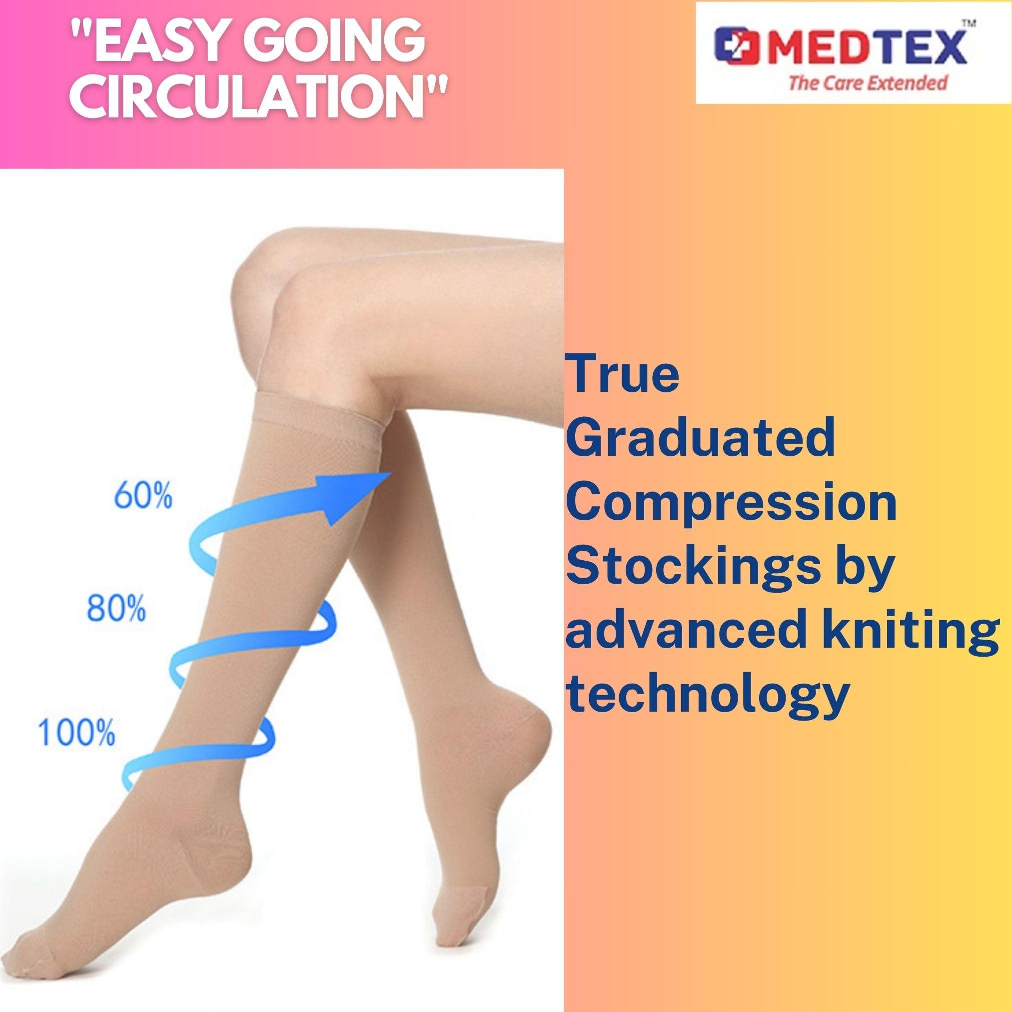 MEDTEX Cotton Compression Stockings MEDTEX Cotton Compression Stockings Class-1 Knee Length for Varicose Veins -XXL