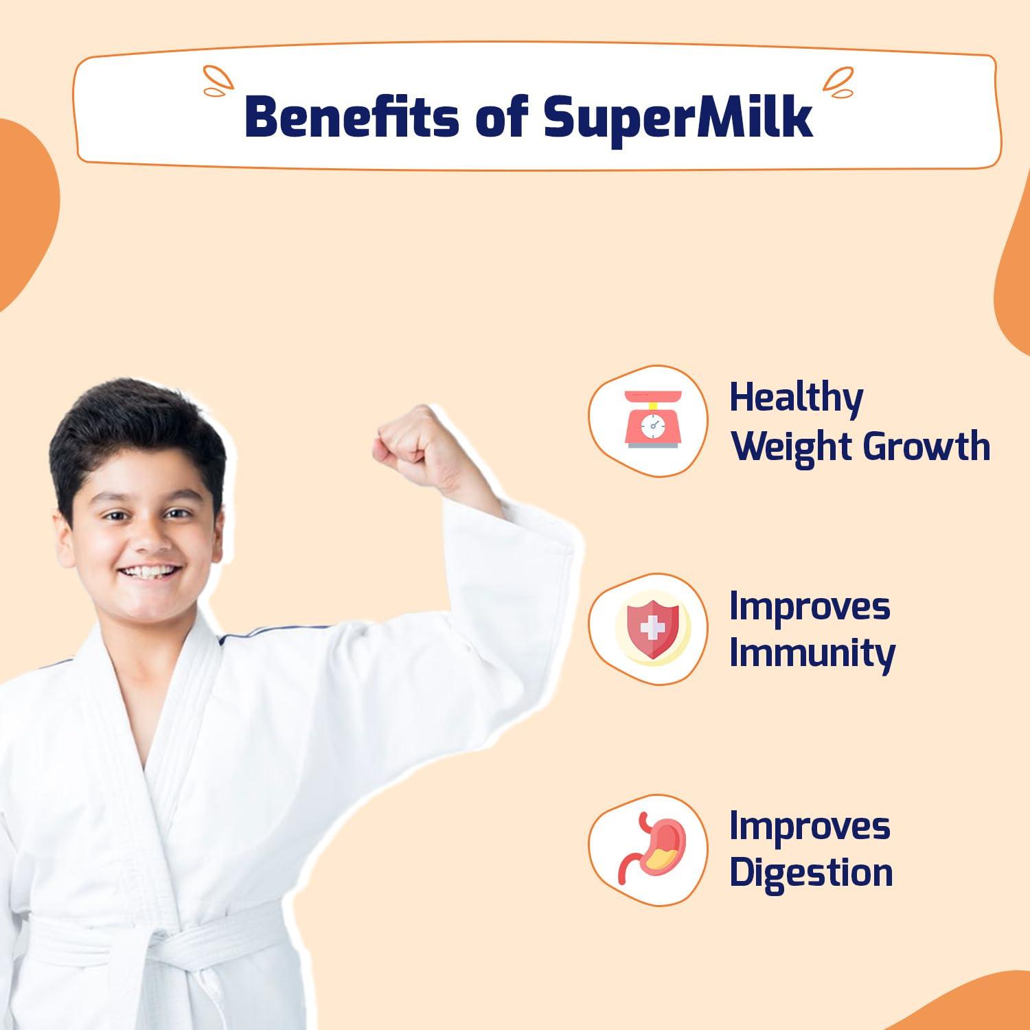 Gritzo Gritzo SuperMilk Weight+ (7-12y), 7g Protein Powder (Double Chocolate, 400g) | Zero Refined Sugar, 21 Vitamins & Minerals