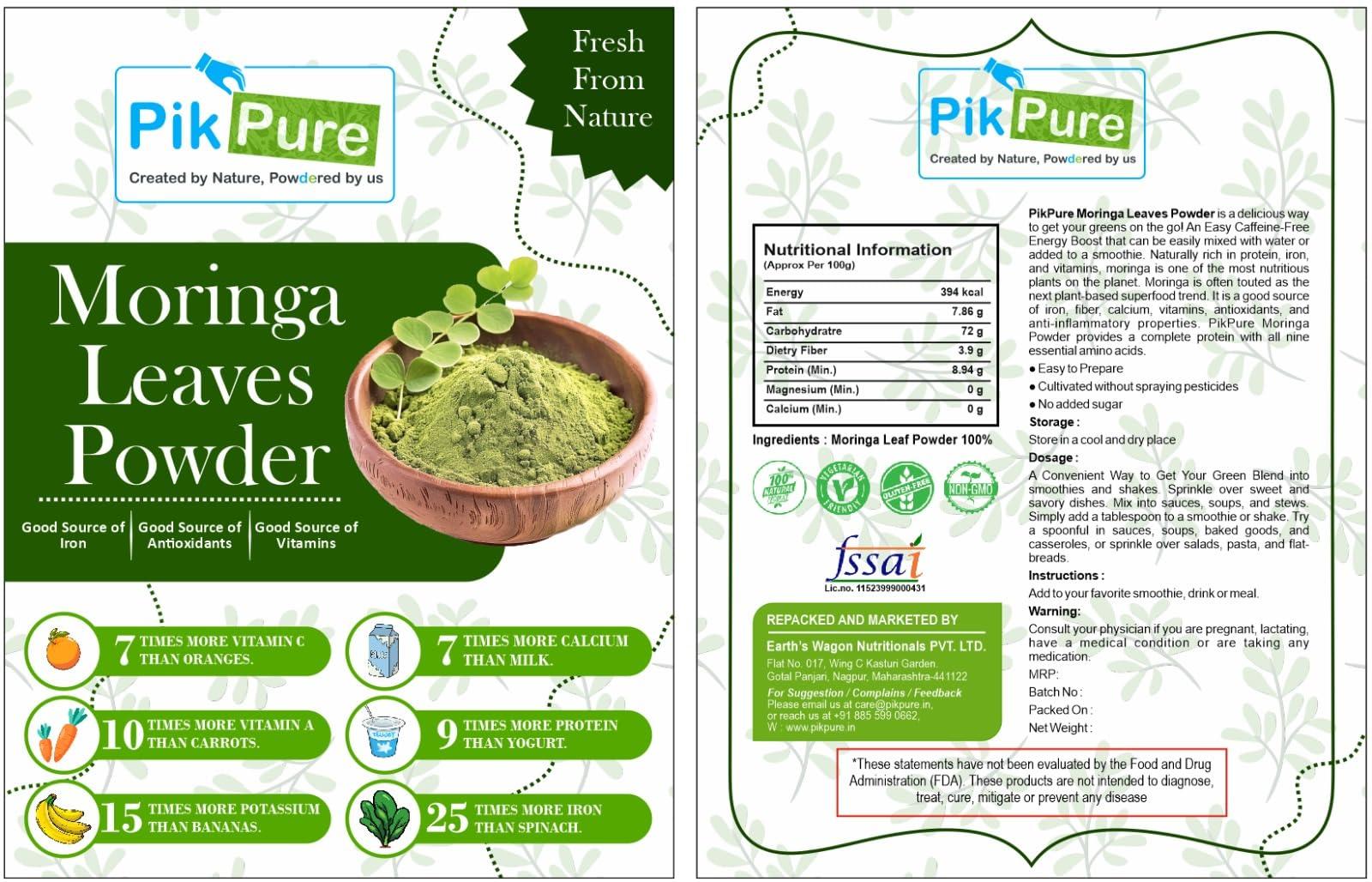 PikPure Pikpure Moringa Powder From Pure Moringa Leaves Detoxification And Natural Source Of Protein, Easy To Use, Powder (Pack Of 5 300 Gram Each)