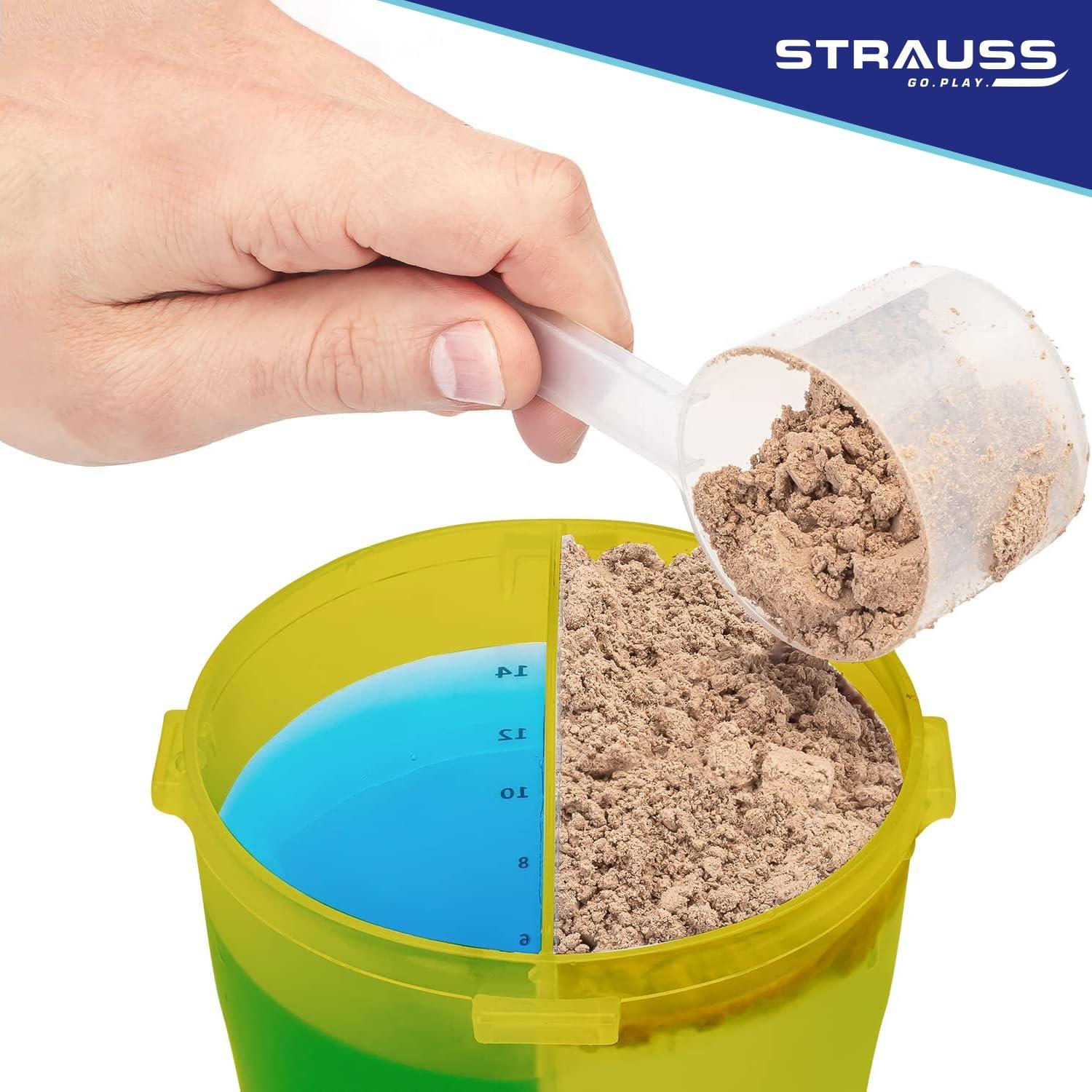 STRAUSS STRAUSS Dual Shaker Pro | Pre & Post Protein Shake On the Go | Leakproof and BPA-Free Material | Dual Shaker Bottle | Protein Shaker Bottle for Gym | Suitable for Both Men and Women, 700ml,(Yellow)