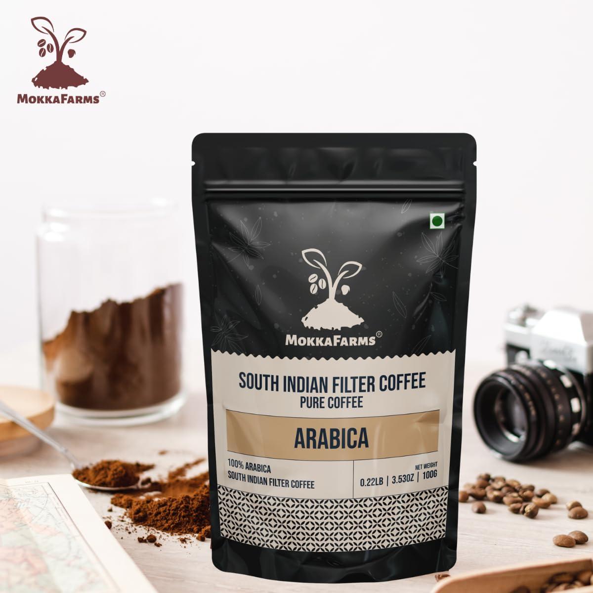 MOKKAFARMS MokkaFarms Traditional South Indian Filter Coffee - 100% Pure Arabica 1 Kg | 0% Chicory | Fresh Roast & Ground, Pure, Rich, Flavor, Aroma | Farm to Fork, Estate Coffee | One-way Valve Zip-lock Bag |
