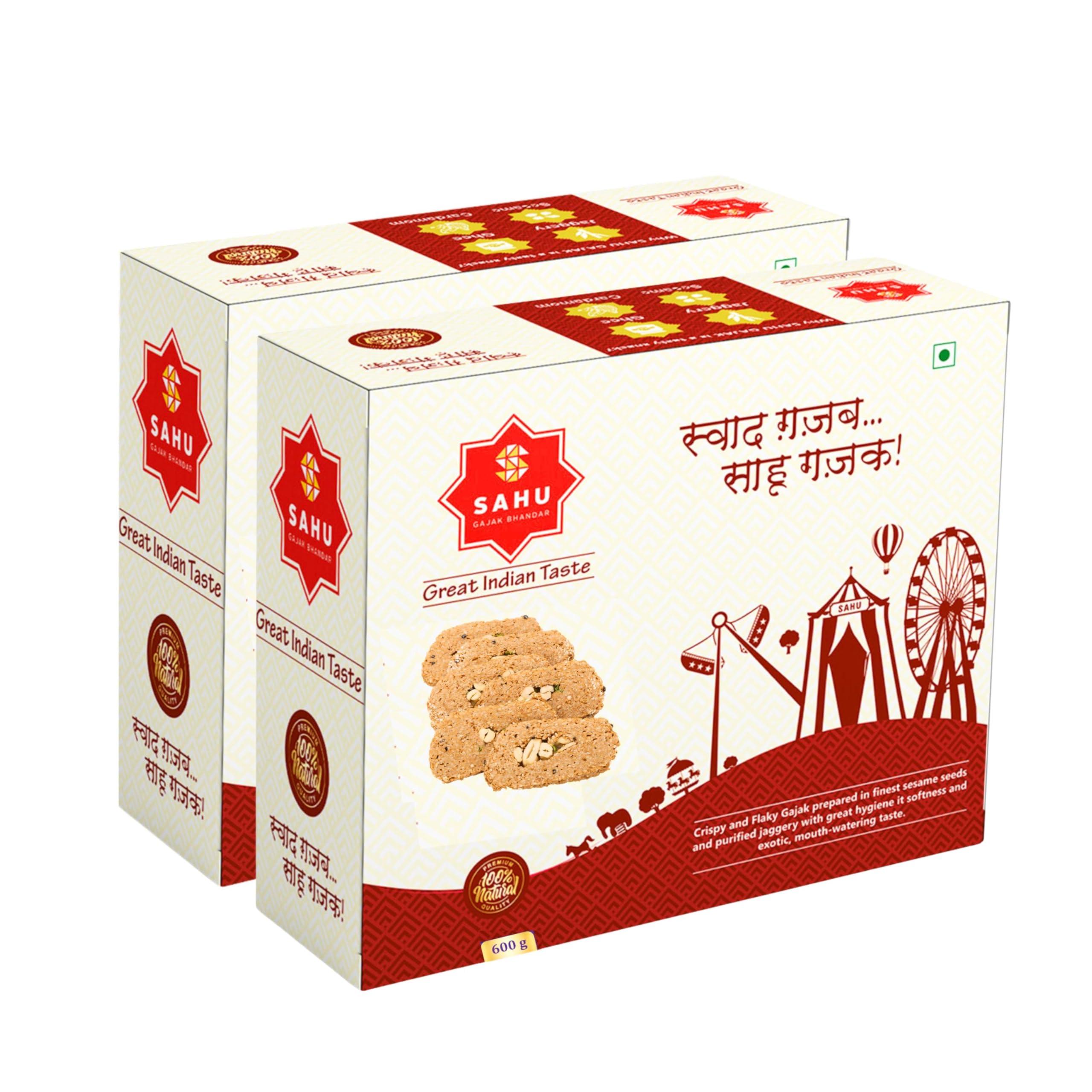 SAHU GAJAK BHANDAR SAHU GAJAK BHANDAR Rajasthani Homemade Traditional Kaju Gazak 1200 Grams (Pack of 2 Each 600g) | Jaggery Sesame Chikki Snack | Eatables Snacks Items | No Added Preservatives