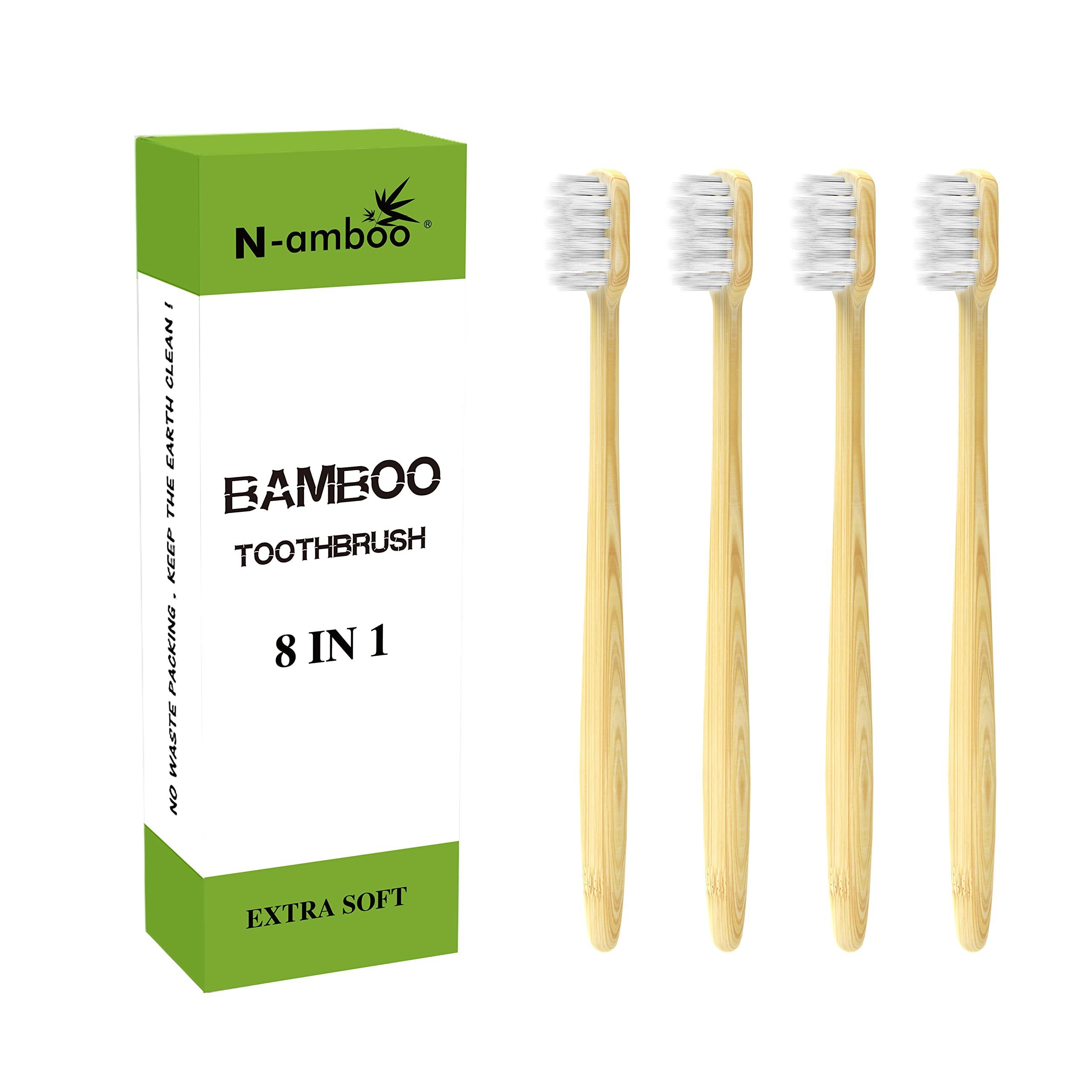 N-amboo N-amboo Super Soft Toothbrush Bamoo Toothbrush 10000 Nano Bristles White Extra Soft Bristles Pack of 8