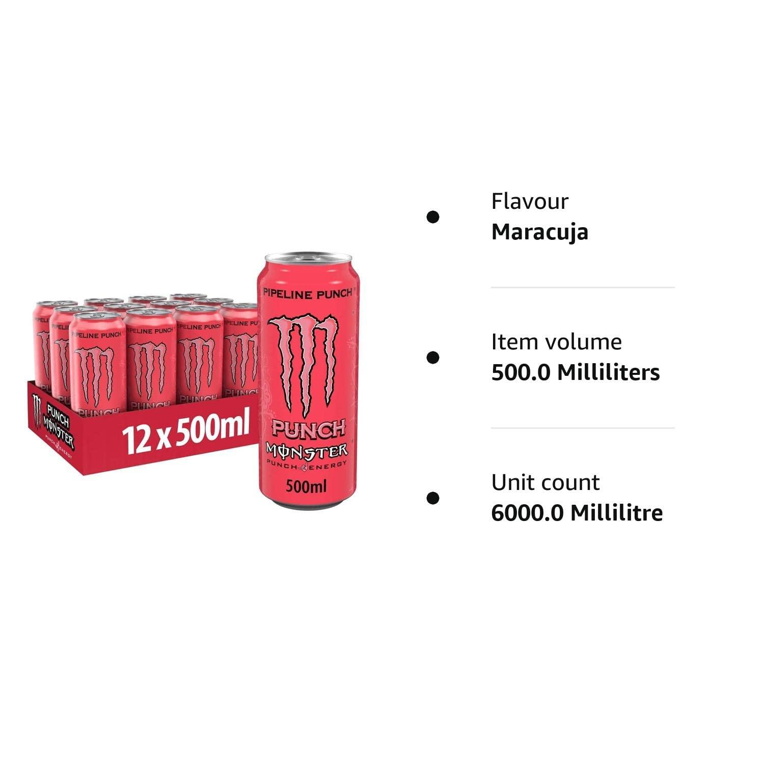 Monster Energy Monster Pipeline Punch Carbonated Energy Drink With A Refreshing Punch Flavor, Orange And Guava 500ml (Pack Of 12)