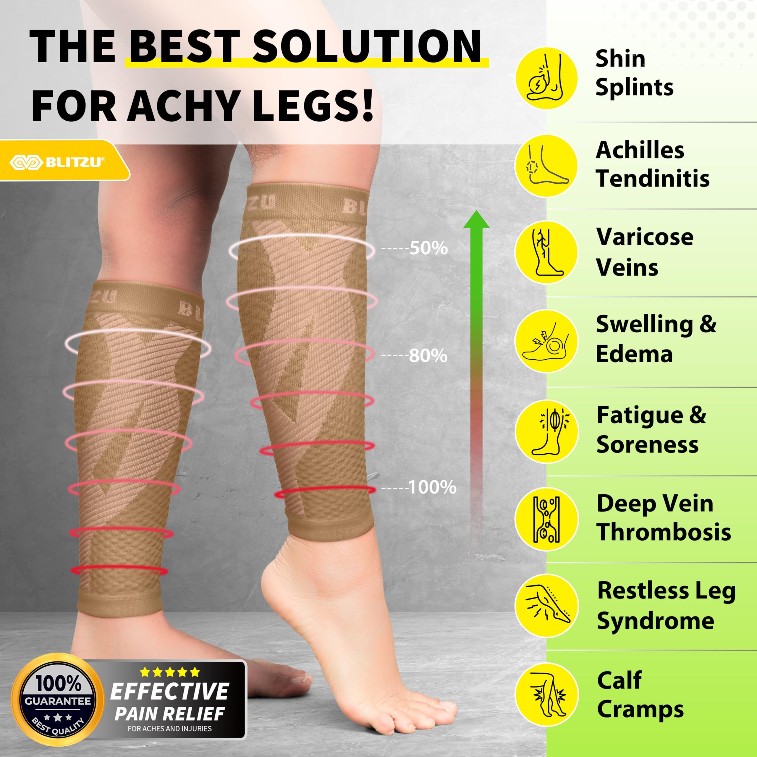 BLITZU BLITZU Calf Compression Sleeves For Women & Men Leg Compression Socks for Runners, Shin Splint, Recovery from Injury & Pain Relief Great for Running, Maternity, Travel, Nurses Nude S-M