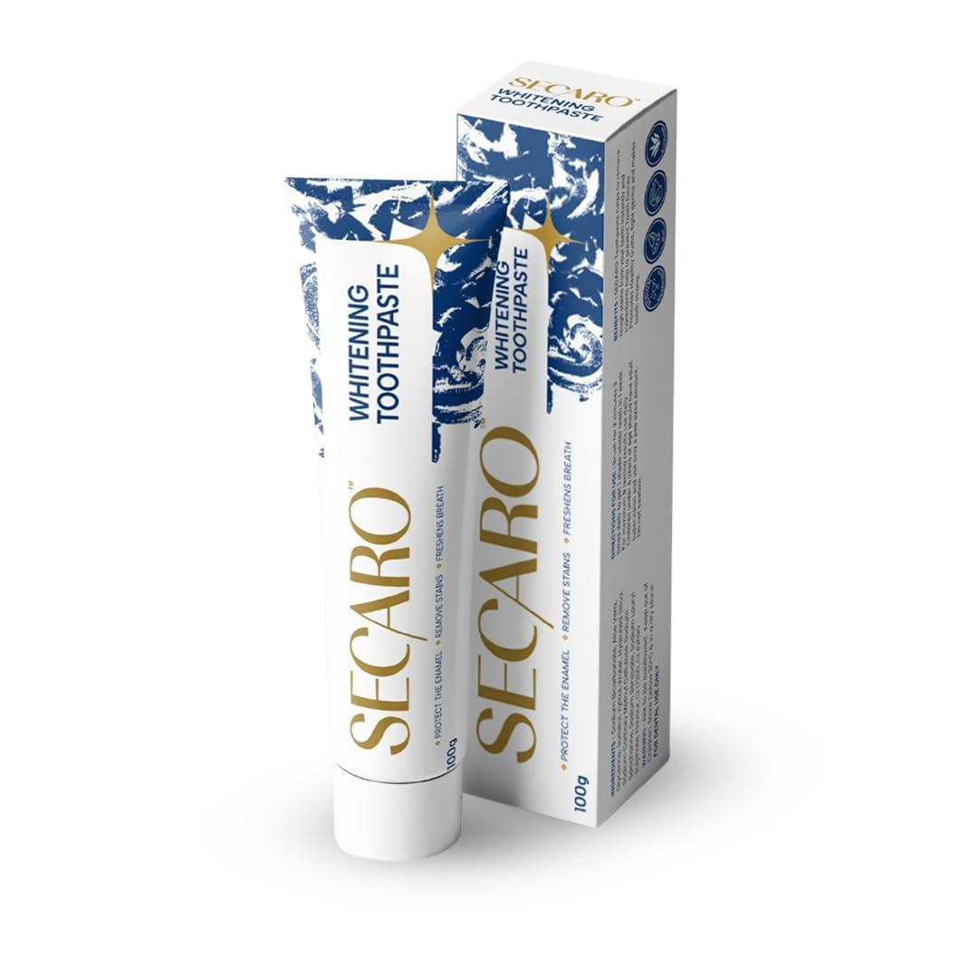 Secaro Secaro Teeth Whitening Toothpaste | Pack of 3 Toothpaste for Fresh Breath | Cleans and Remove the Yellow Stains from Teeth | Cool Blue Color Toothpaste for Teeth Sensitivity | 100gm Each