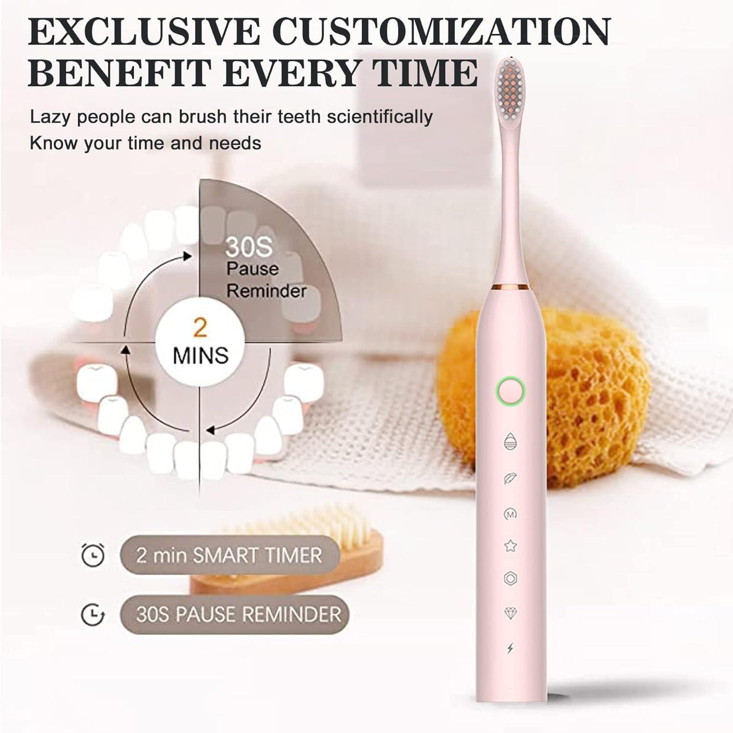 Clefairy Clefairy Electric Toothbrush For Adults, Travel Sonic Toothbrush with 4 Replacement Heads, Ultra Clean Rechargeable Toothbrush Portable Use 6 Optional Modes