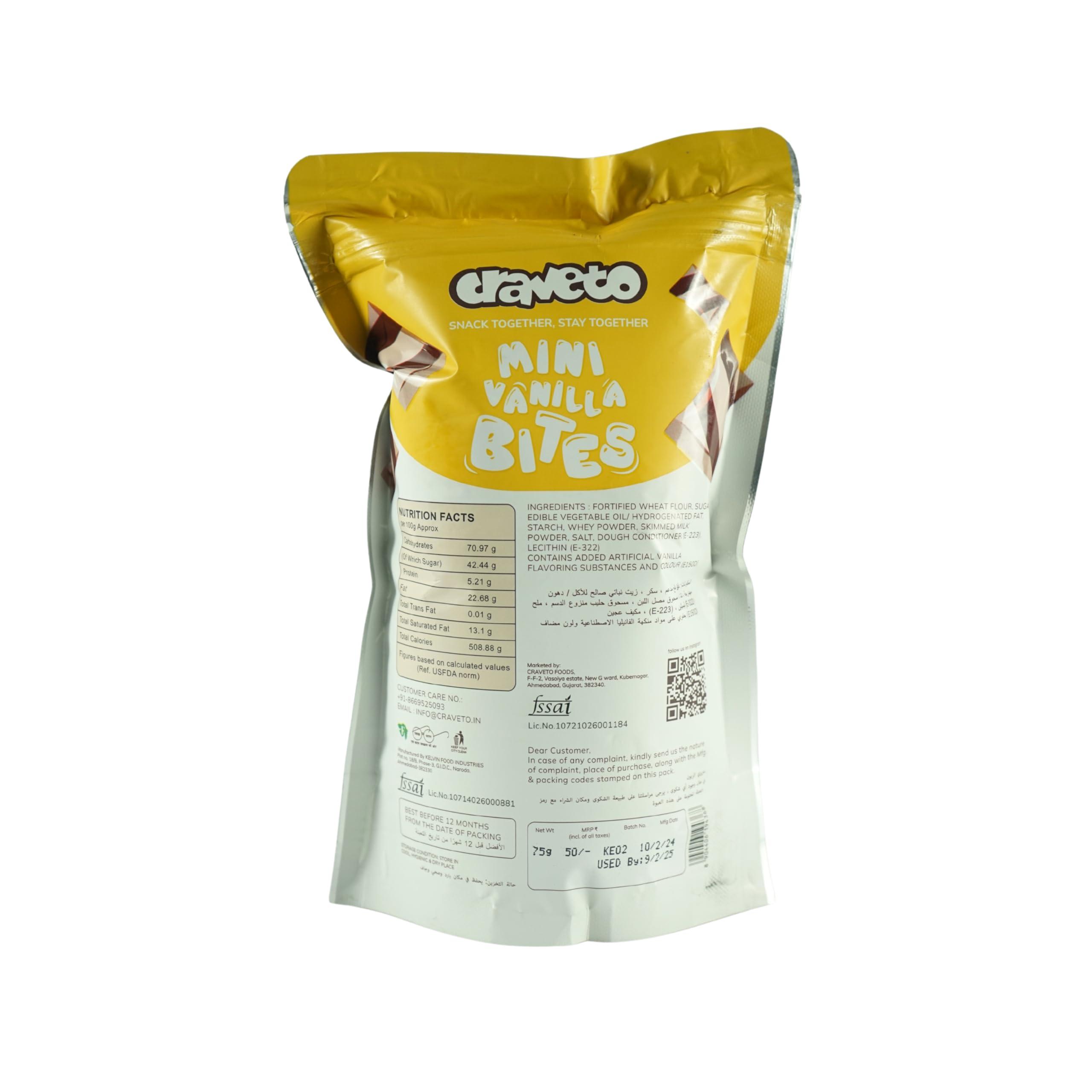 Craveto Craveto Vanilla Wafer Bites | Vanilla Cream Filled Pockets| 75g