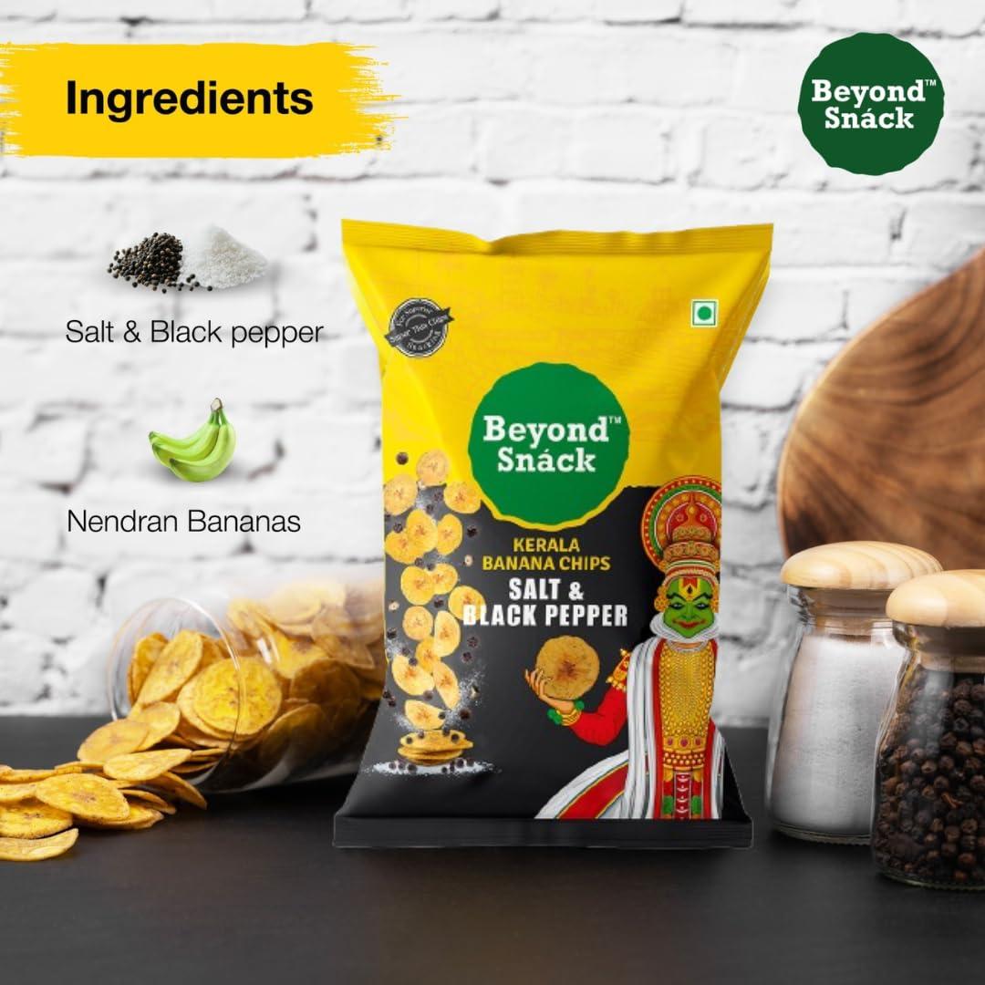 Beyond Snáck Beyond Snack Kerala Banana Chips Thin Cruchy Crispy Snacks Salt and Pepper Flavour 300g (100g*3) - Family Pack