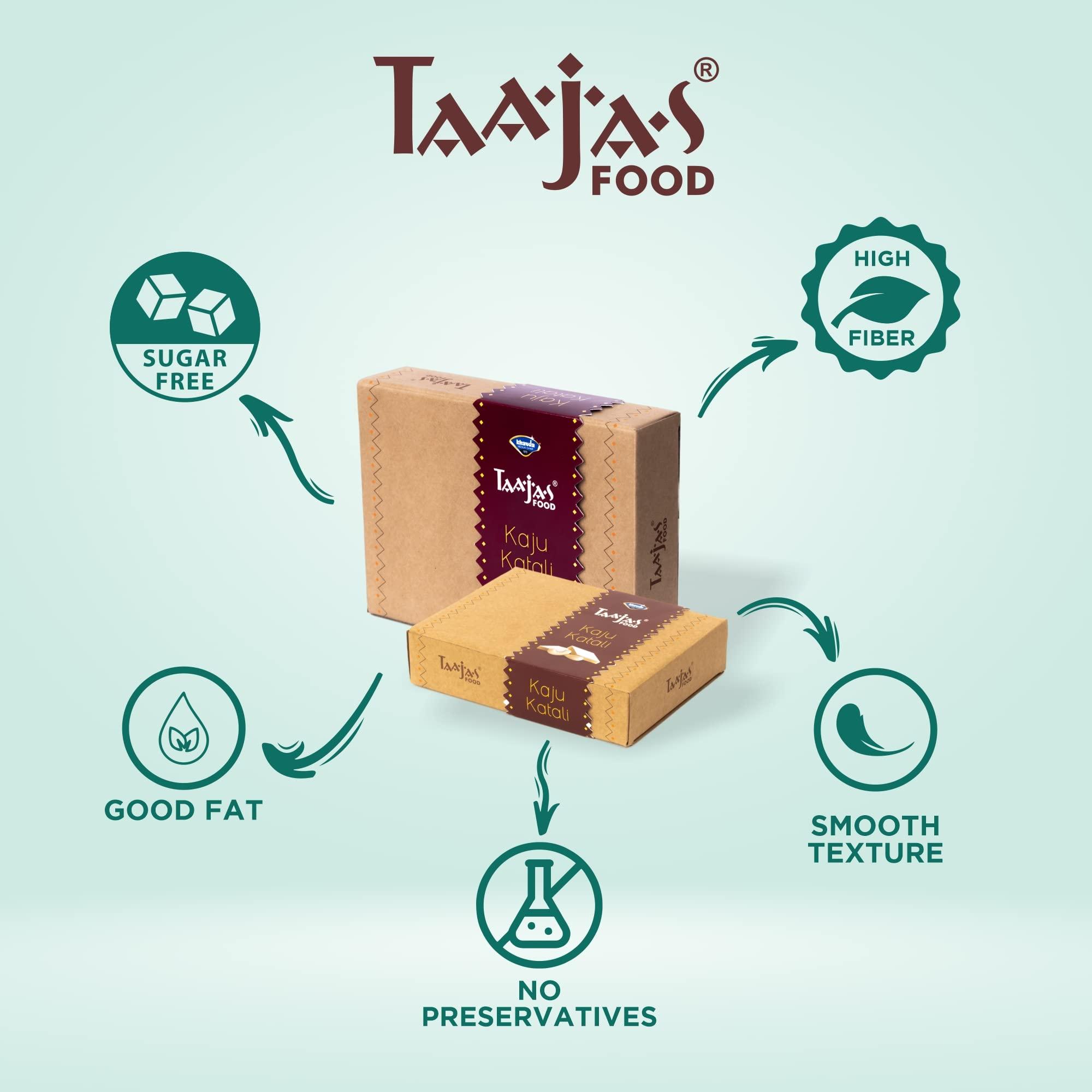 TAAJAS FOOD TAAJAS FOOD Sugar Free Kaju Katli 250g | Gluten Free Indian Fresh Traditional Mithai | Made With Finest Cashews | No Preservatives, Artificial Color, Flavor & Delicious Sweet Taste | Festive Gift Box