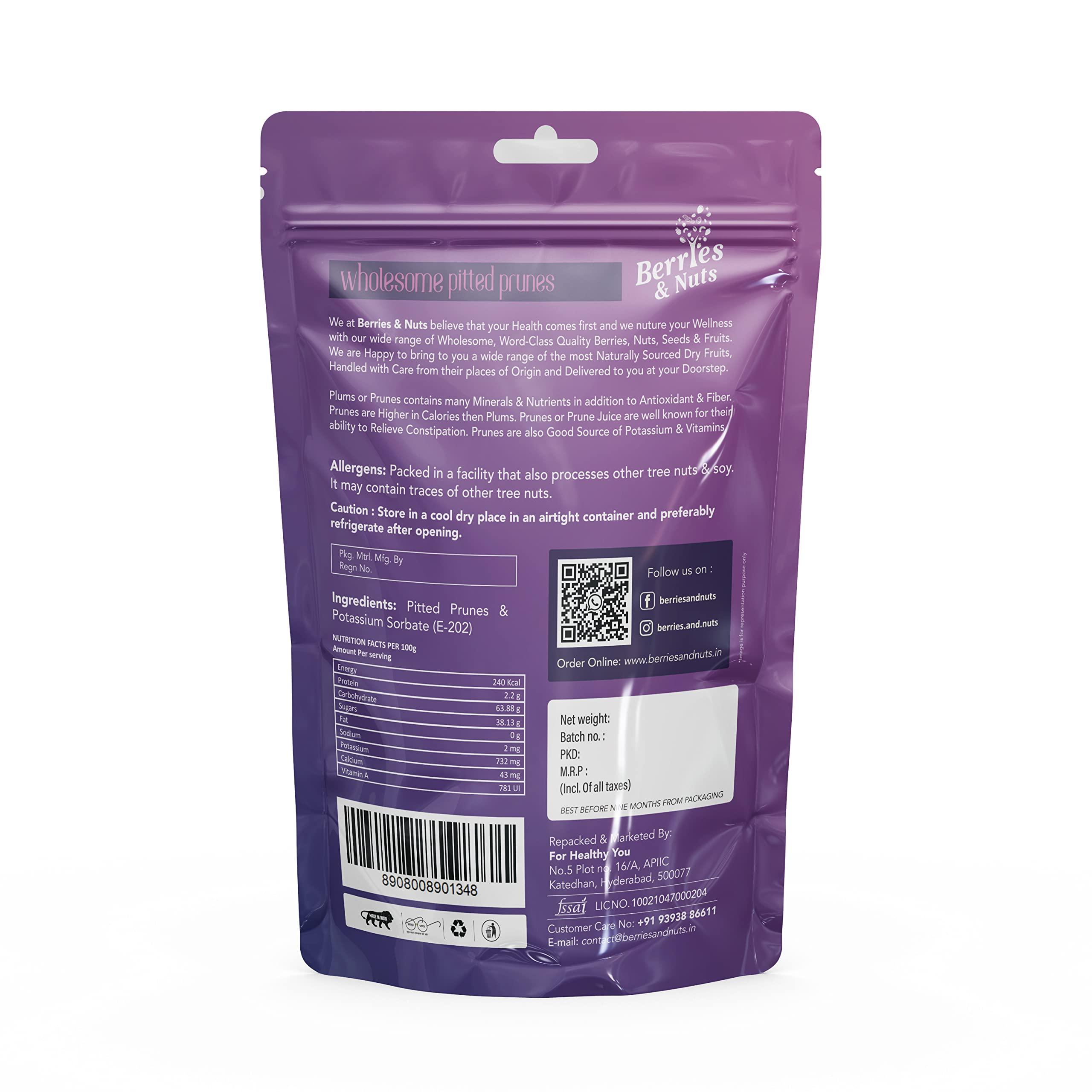 Berries And Nuts Berries & Nuts Pitted Prunes 200 Grams Pouch | Dried Plum, Prune, Antioxidant Rich, Super Food |1 Pack of 200 Gram