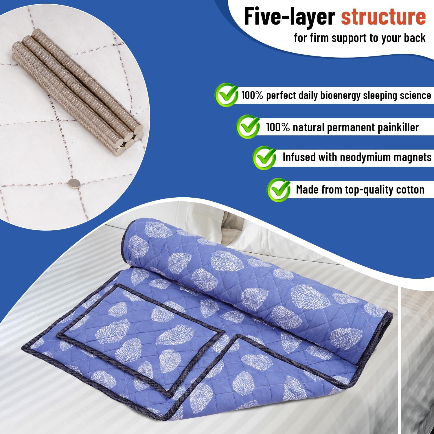 Magnowell Magnowell Bio Magnetic Mattress Pad | 3 x 6 Ft | Comes with 1 Pillow | Water Bottle Cover/Bio Magnetic Water Energy Pad | Bio Magnettic Hand Bracelet Combo for Deep Sleep and Pain Relief | Sky Blue