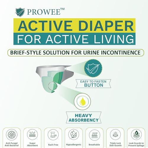 PROWEE Prowee Men Active Diaper For Urinary Incontinence | Brief-Style | Capacity Up To 450ml with Leak Guard (Pack of 5) (L)