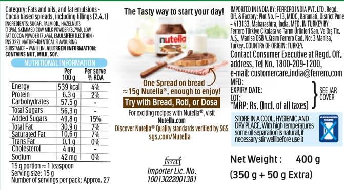 Nutella Nutella Hazelnut Spread 400gm, Chocolate