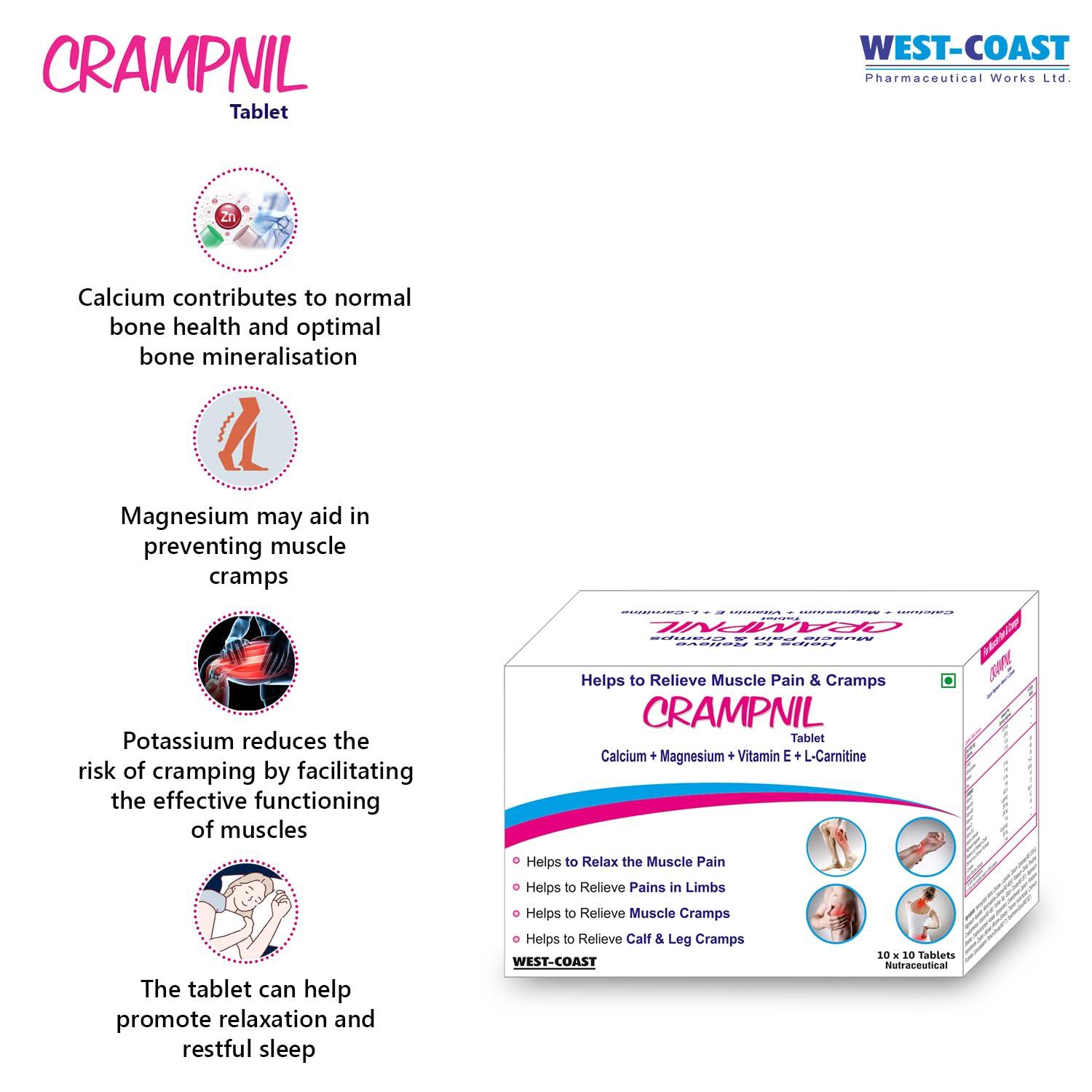 WEST-COAST WEST-COAST Crampnil Tablets helps to relieve muscle pain, joint pain & cramps