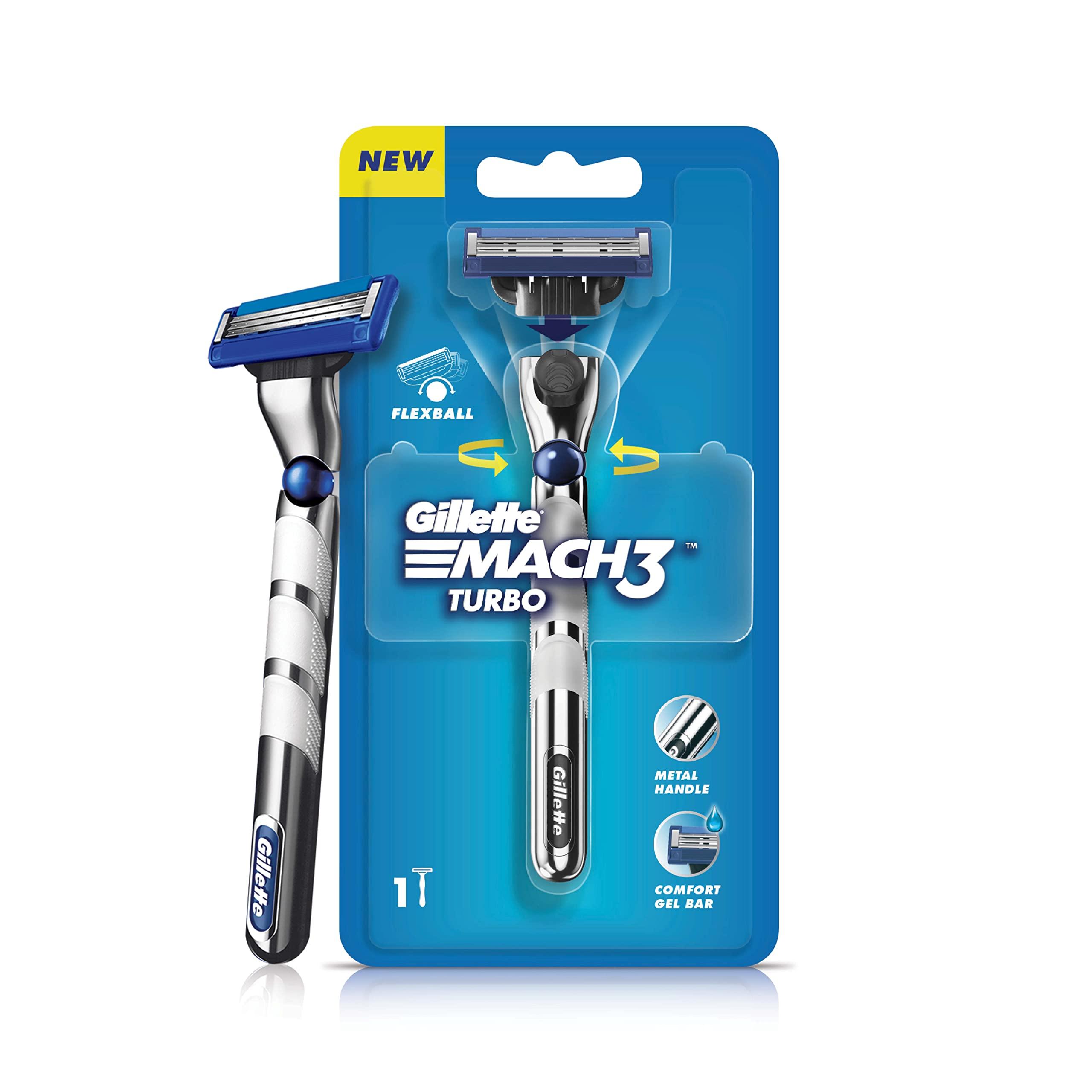 Gillette Gillette Mach3 Turbo Mens Razor with Flexball Technology & Gillette Mach3 New Blade Razor - 1 Count