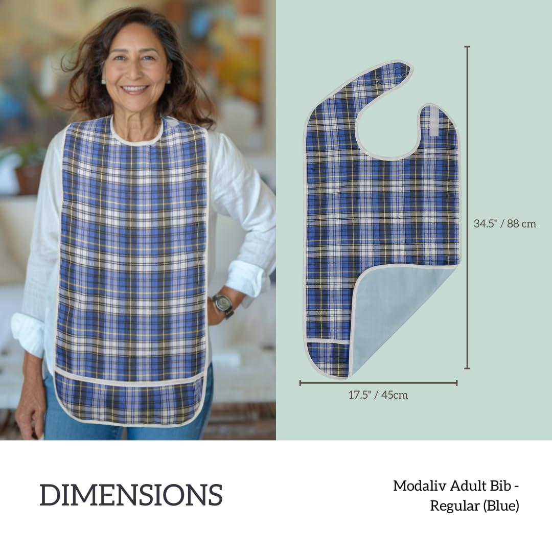 Modaliv Adult Bib - Reusable Clothing Protector - Waterproof - Crumb Catcher - Machine Washable - Velcro Closure - Extra Long Senior Men and Women Bibs for Eating by Modaliv (Blue)