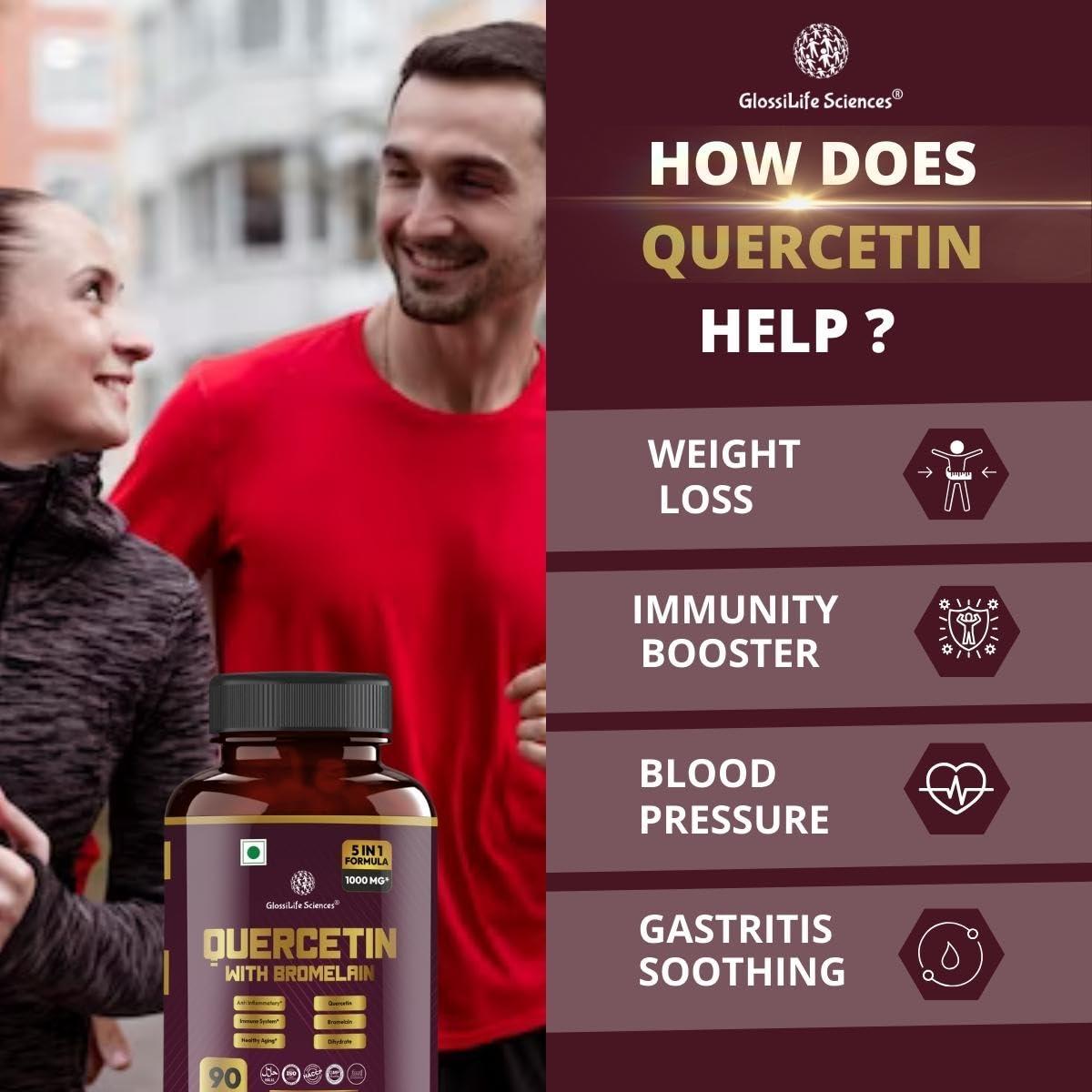 GlossiLife Sciences Quercetin with Bromelain 1000mg 5 in 1 Formula 90 Capsule