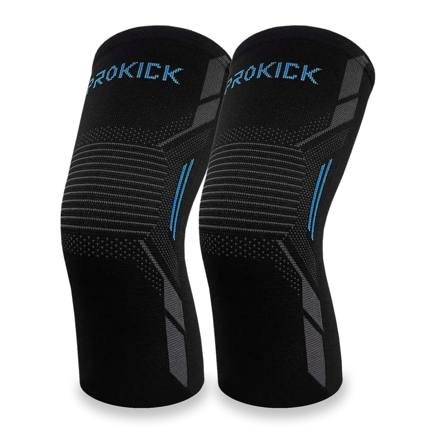 Prokick Prokick Powerflex Compression Knee Support | Stretchable Knee Cap Support for Sports & GYM | Suitable for Both Men and Women, Black/Blue - Medium