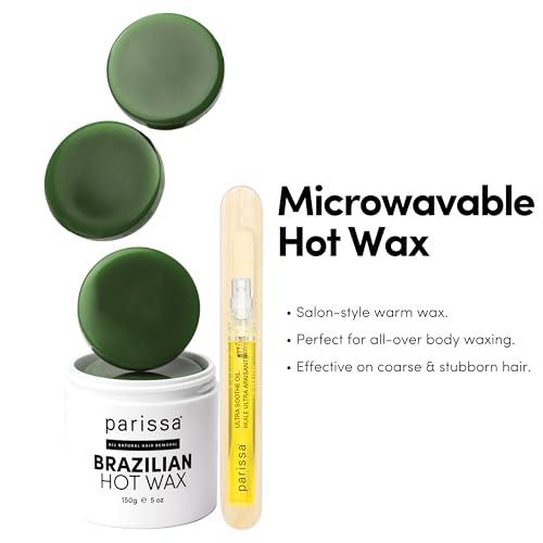 Parissa Parissa Brazilian Hot Wax Kit No-Strips needed and Microwavable for At-Home Hair Removal on Brazilian, Bikini or Underarm, Blue, (PW-HT30)