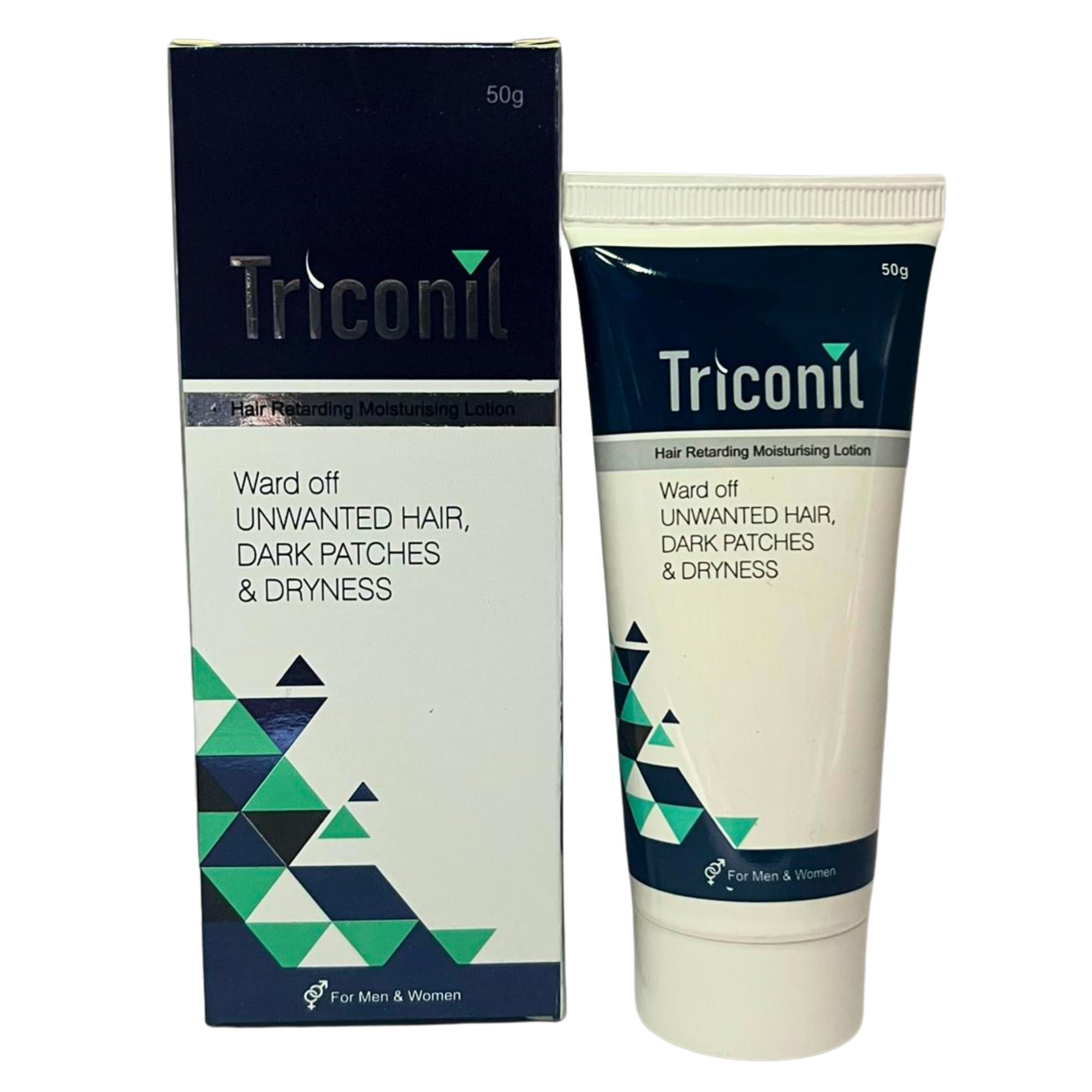 VELITE HEALTHCARE Triconil Unisex Adult Hair Retarding Moisturizing Lotion (50 Gm) | For Reducing Facial Hair And unwanted Hair other Body Parts|