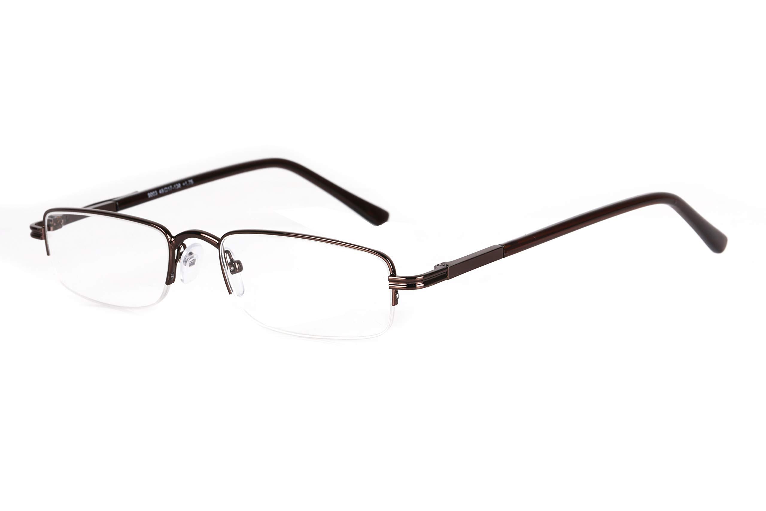 IMPULSE IMPULSE Metal Half Rim Near Vision Reading Glasses For Men and Women (+2.00, Brown)