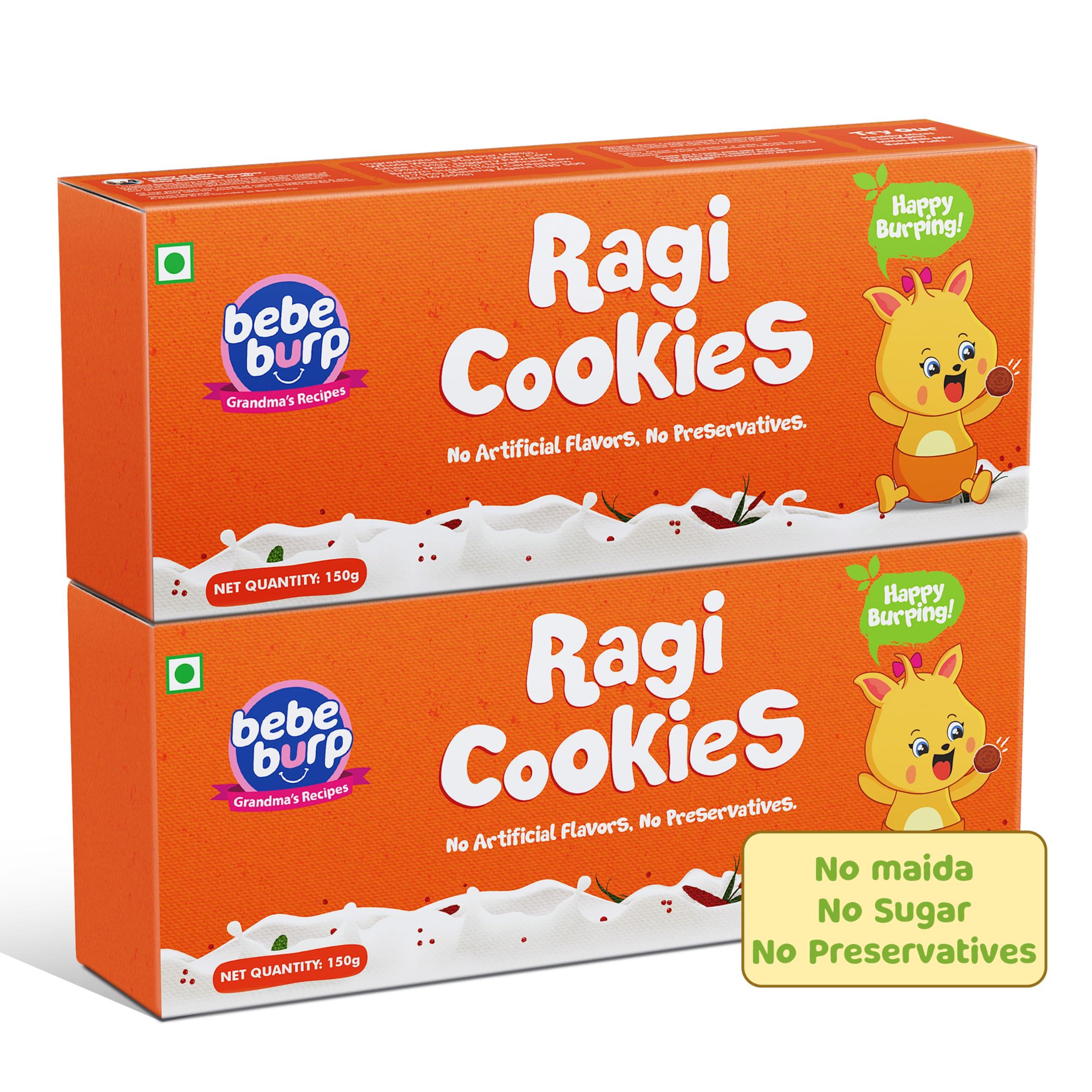 BE'BE' BURP BE\'BE\' BURP Ragi Cookies Combo Pack Of 2 -Tasty & Healthy Cookies For Childrens|No Artificial Preservatives & Flavours|Natural Sweetness Of Jaggery Biscuits (150G Each)