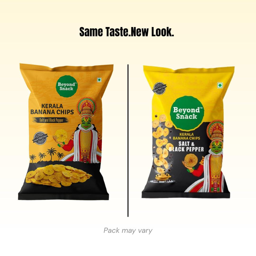 Beyond Snáck Beyond Snack Kerala Banana Chips Thin Cruchy Crispy Snacks Salt and Pepper Flavour 300g (100g*3) - Family Pack