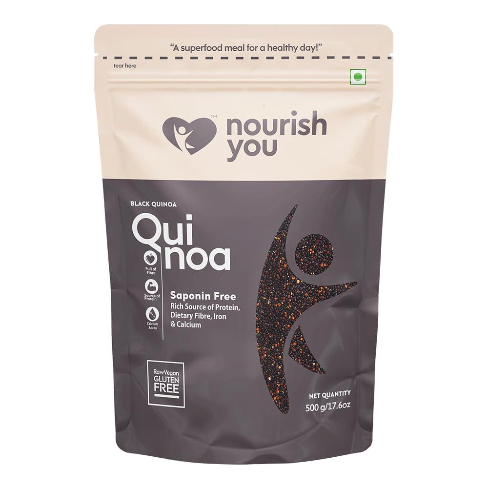 NourishYou Nourish You Organic Black Quinoa 500 gm | Dietary Grains | Certified Organic & Gluten Free | Superfood | Rich in Protein and Fiber | Pack of 1