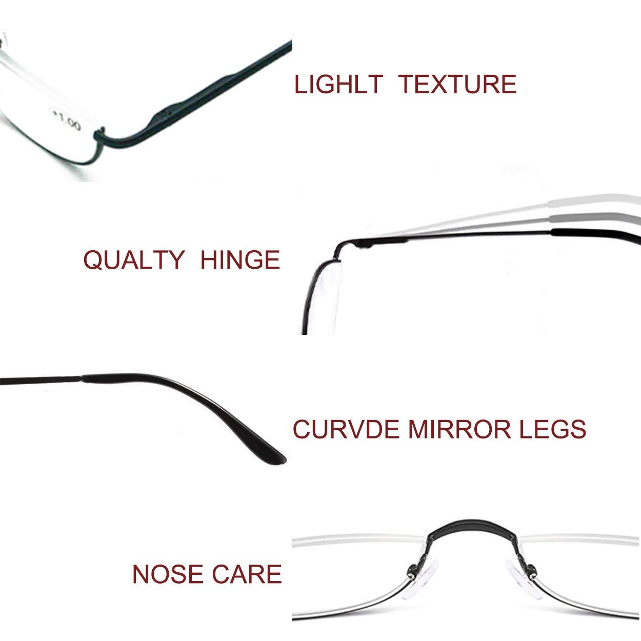 COVESATO COVESATO Half Frame Reading Glasses, Half Metal Moon Readers for Women Men, 2 Pack(gray,black), X