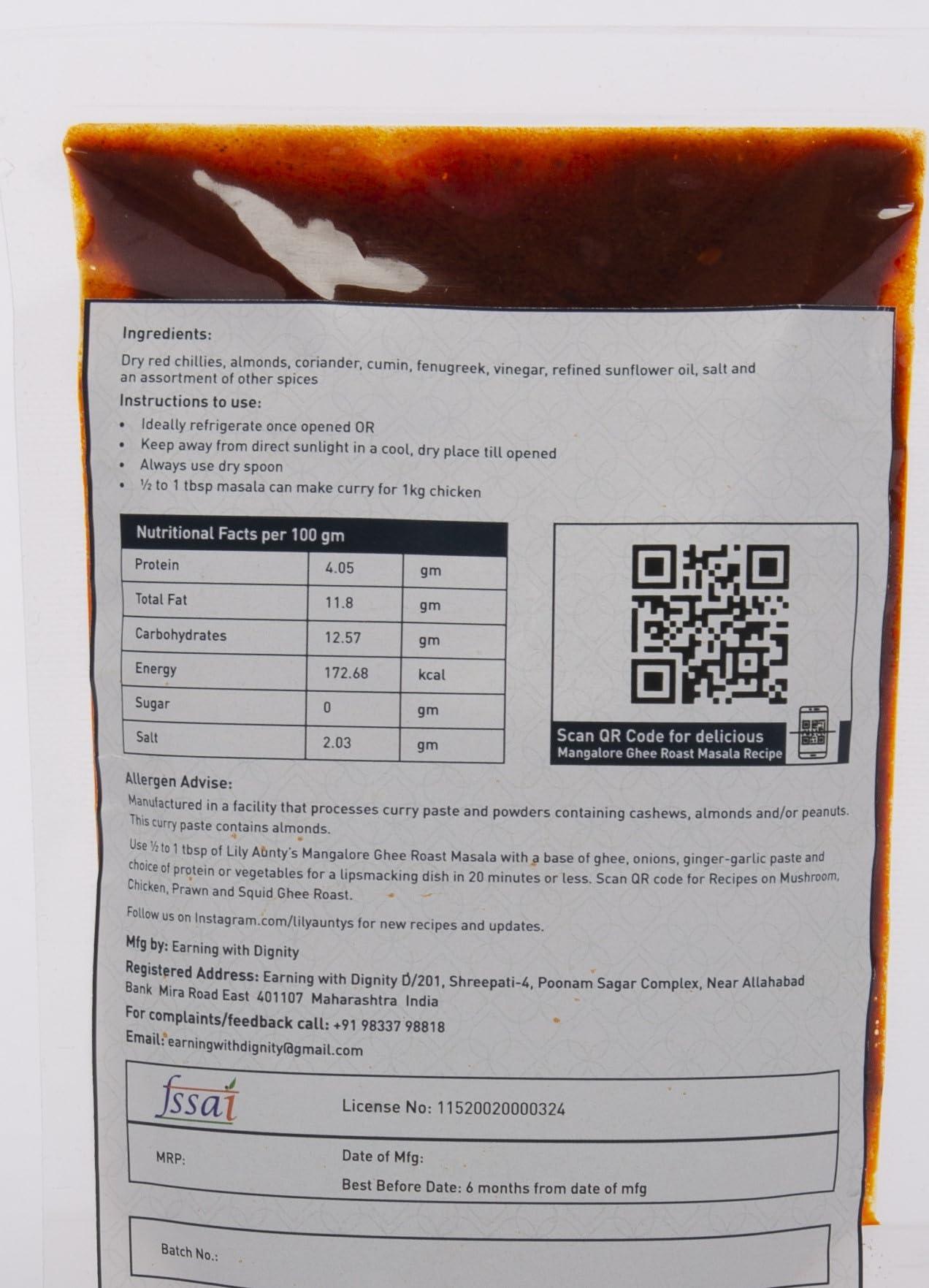Lily Aunty's Lily Aunty's Mangalorean Bafat Masala and Mangalore Ghee Roast Masala and Mangalore Gassi Masala Combo (100gm+150gm+150gm)