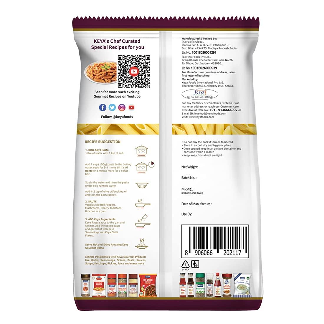 KEYA Keya No Maida 100% Durum Wheat Pasta Combo, Elbow Pasta 400gm, Penne Pasta 400gm, Pack 2