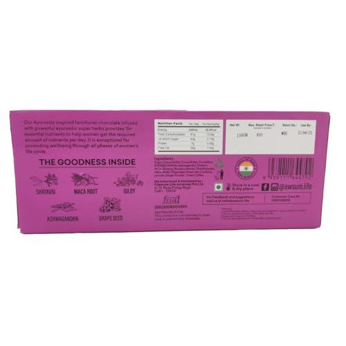 Awsum Awsum Women\'s Daily Energy Functional Ayurvedic Chocolate Supports Overall Health & Active lifestyle - 150gm (30 Bite Sized chocolates)