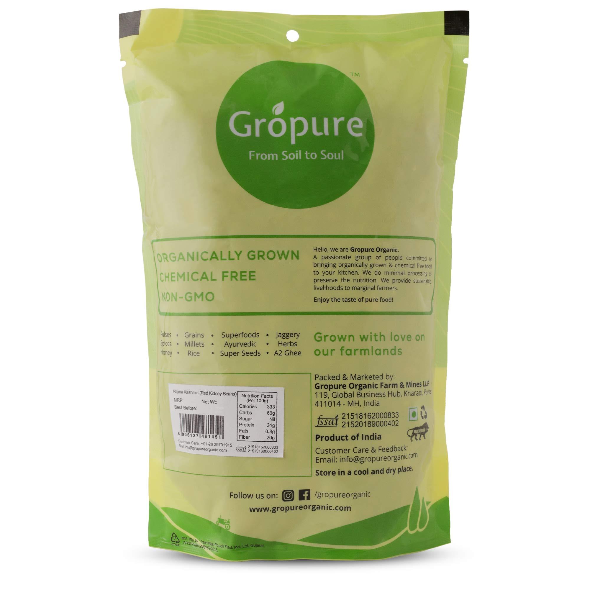 Gropure Organic: From Soil to Soul GroPure Organic: From Soil to Soul - Rajma(Red Kidney Beans) - 900g I Red Kidney Beans I Jammu I Kashmiri I High Protein Pulses I Chemical & Pesticide Free I Best Organic PULSES