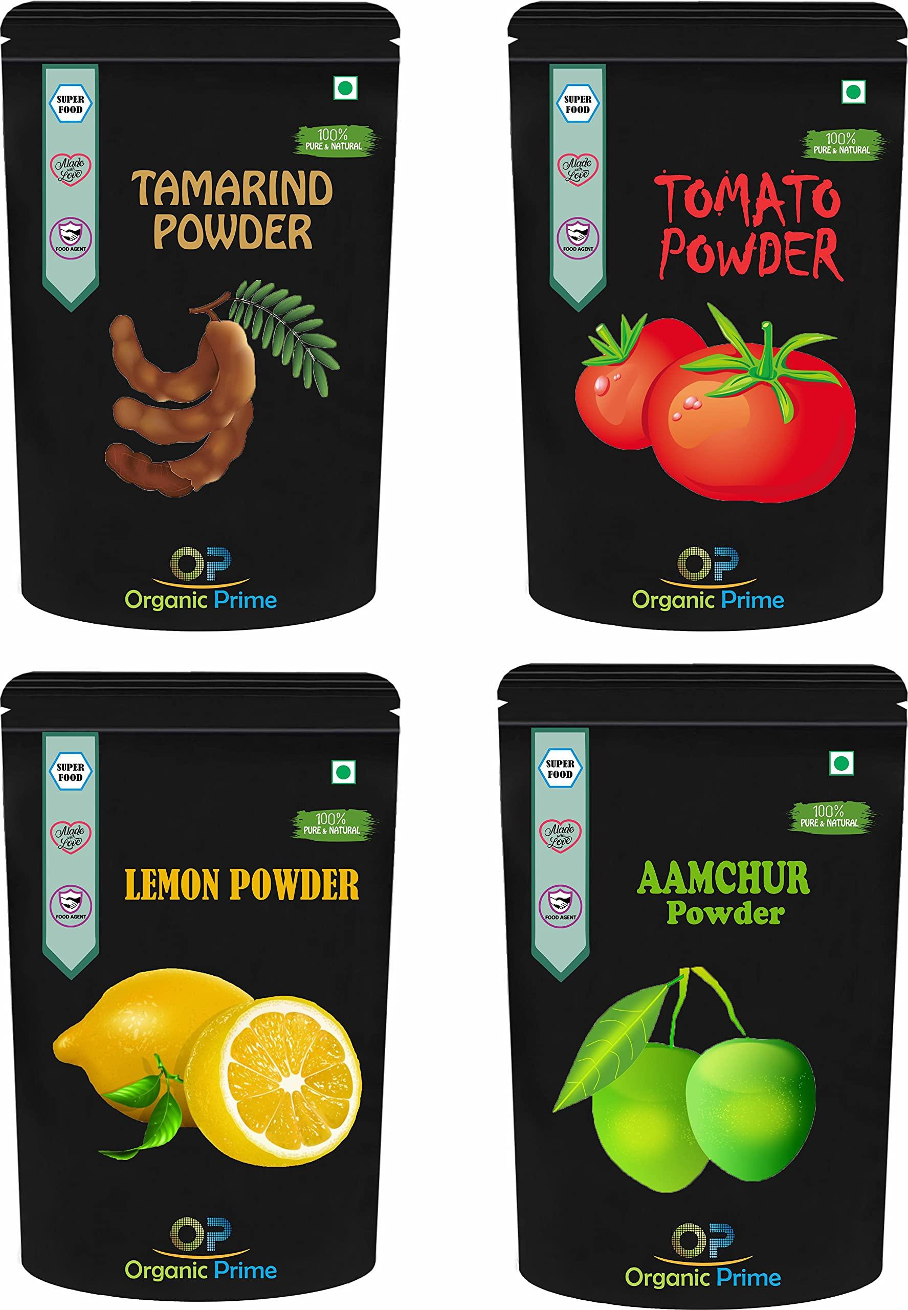 Organic Prime Organic Prime Pack of 4 - Lemon Powder, Tomato Powder, Tamarind Powder and Amchur Powder ( 1 KG Each ) = 4 KG By Organic Prime