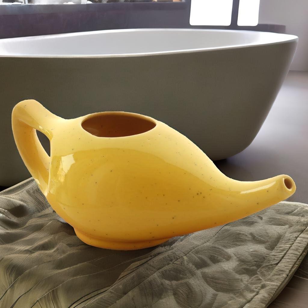 2activelife 2activelife Ceramic Neti Pot for Sinus, Jal Neti pots for Nasal Cleansing, Nose congestion and Passages Jala kriya (Yellow Crackle)