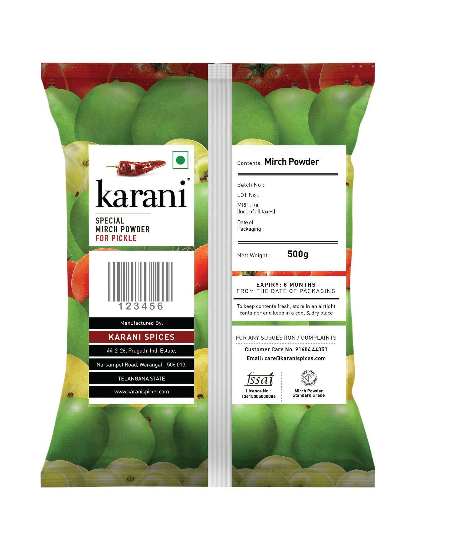 Karani Aachar Spl Mirch Powder | Chilli Powder for Pickles | Chilli Powder Made With Byadgi and Warangal Bamboo Chilli - No Added Flavour, Colour or Preservatives - 1.5 Kg (Pack of 3 - Each 500 Gms)