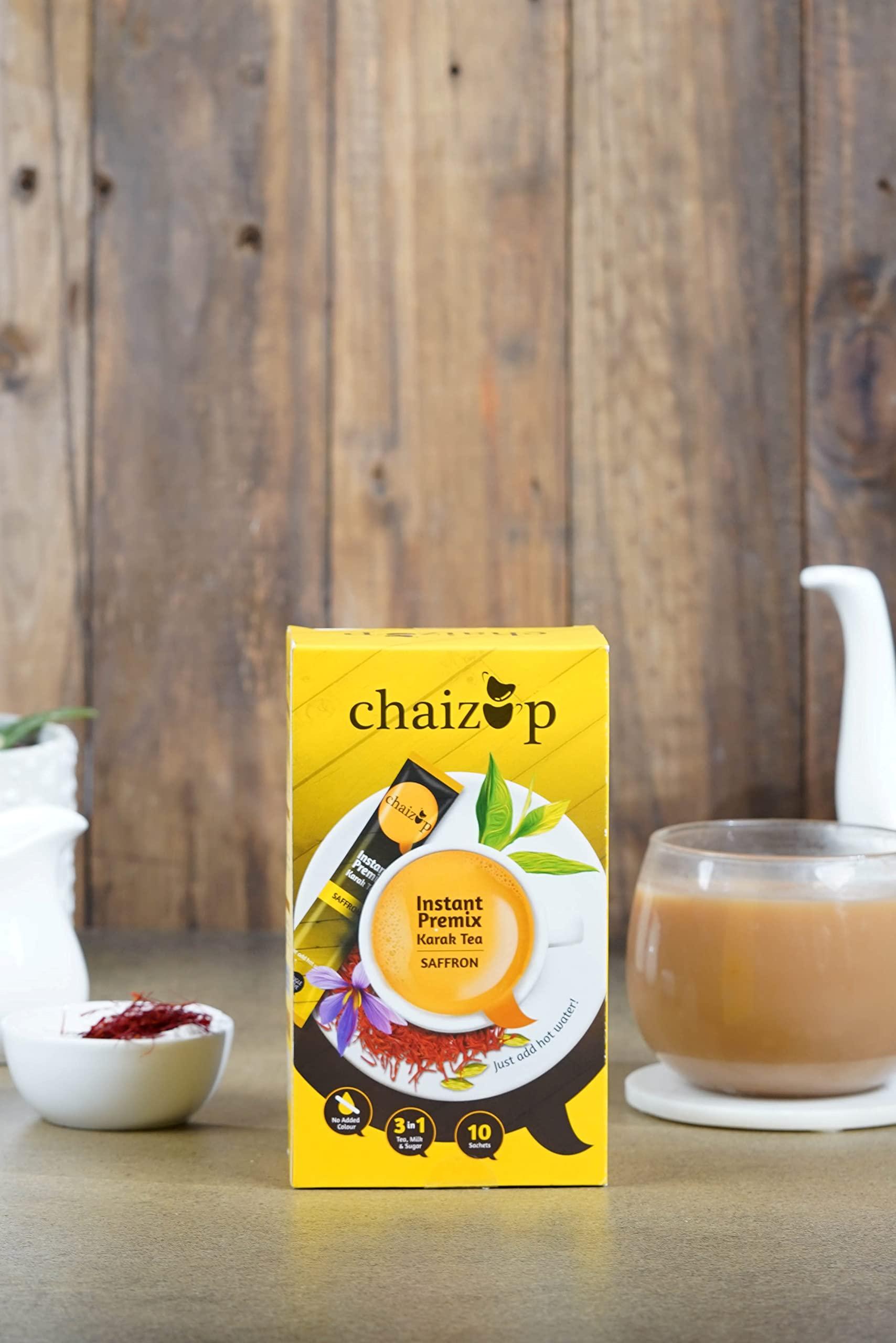 CHAIZUP Chaizup Instant Saffron Premix Tea | Karak Chai with Masala & | Saffron Flavor | Masala Chai | Masala Tea Powder | Premix Tea | Desi Chai | Pack of 3 X 10 Sachets