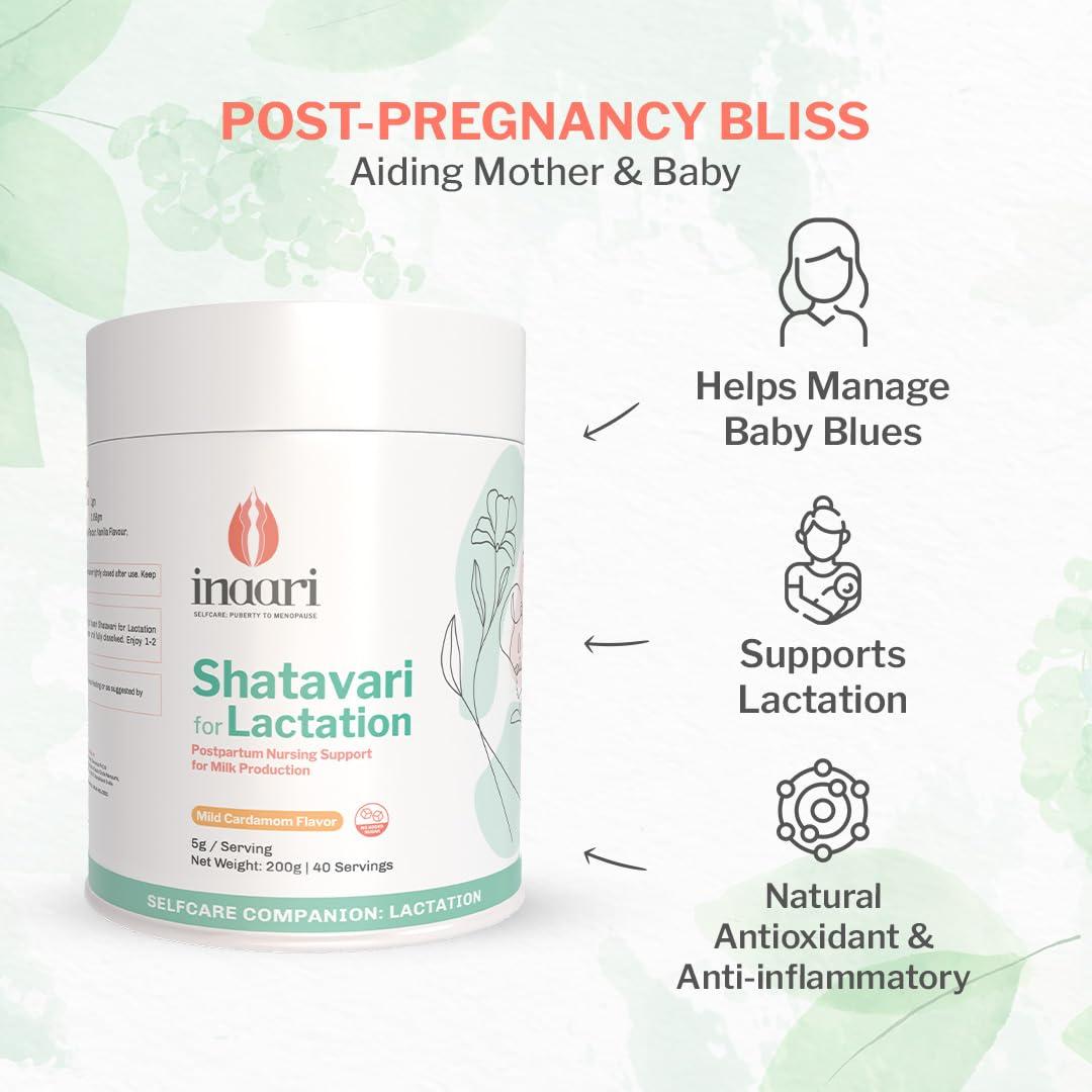 INAARI INAARI Shatavari For Lactation Granules For Breastfeeding Increases Mother\'S Breast Milk Supply Postpartum Lactation Drink Supports Immunity No Added Sugar Mild Cardamom Flavor 200 Gms,40 Servings